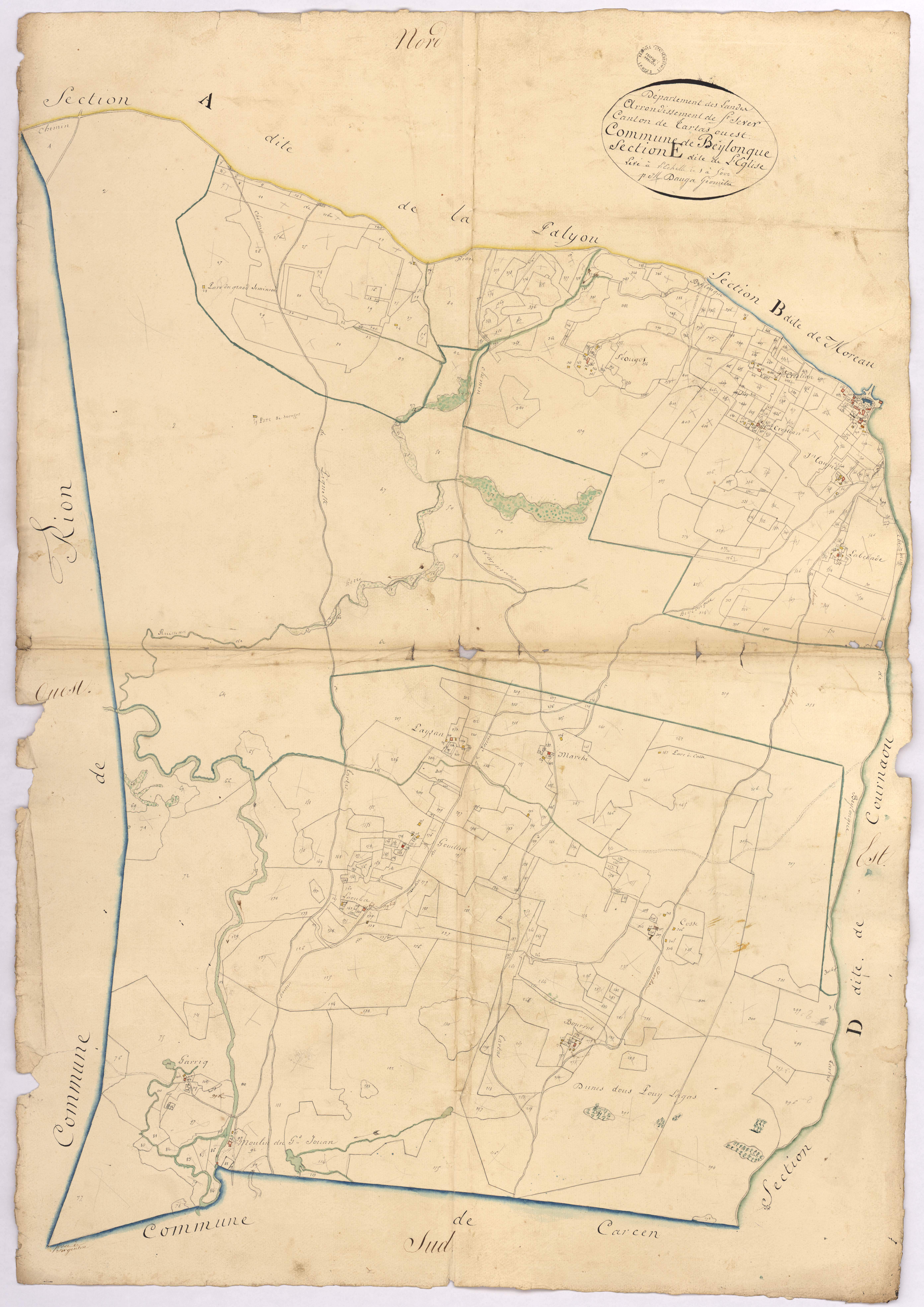 Beylongue - Section E, dite de l'Eglise, par Dauga géomètre