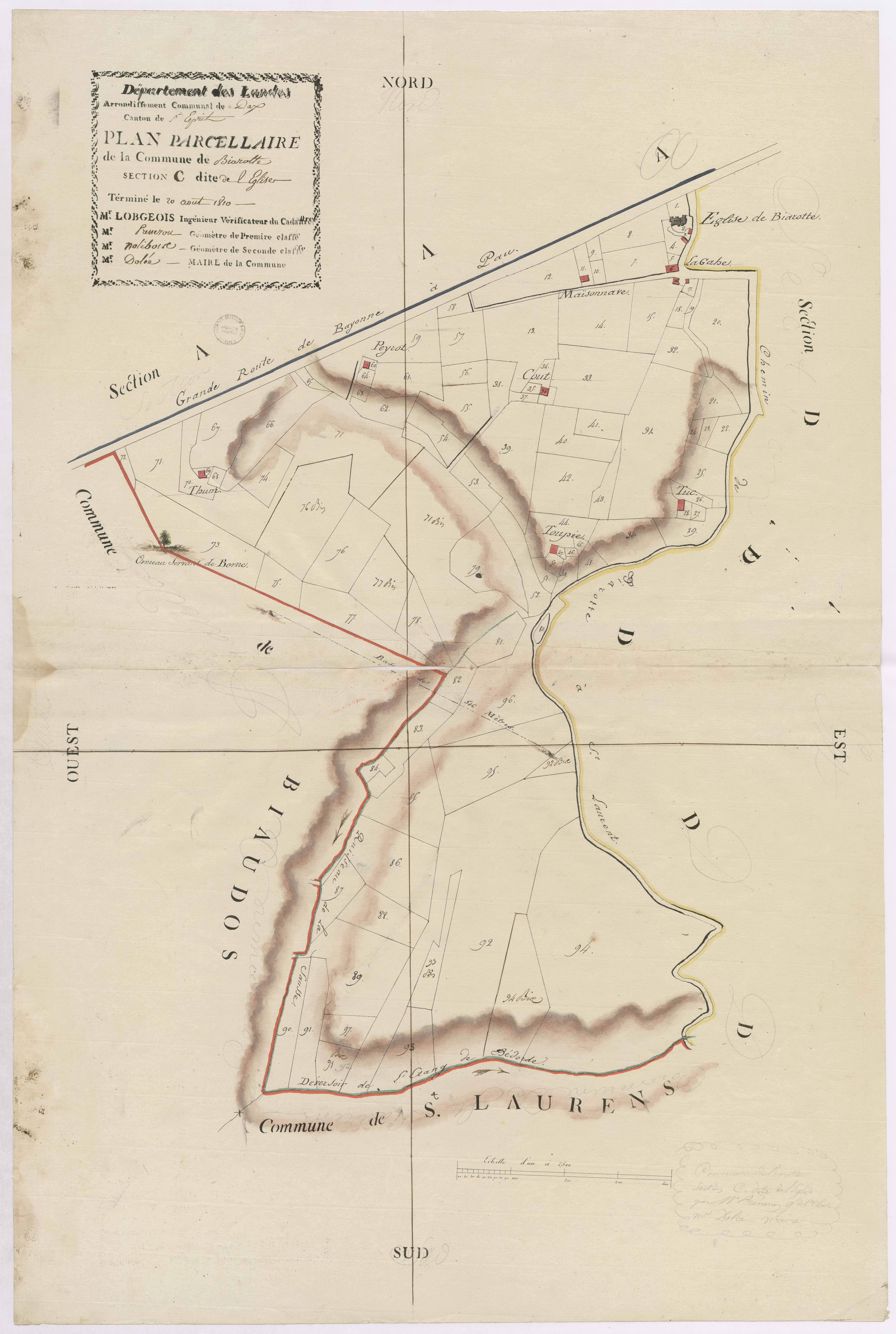 Biarrotte - Plan parcellaire de Biarotte, section C, dite de l'Eglise, par Lobgeois, Prèneron et Nolibois, géomètres