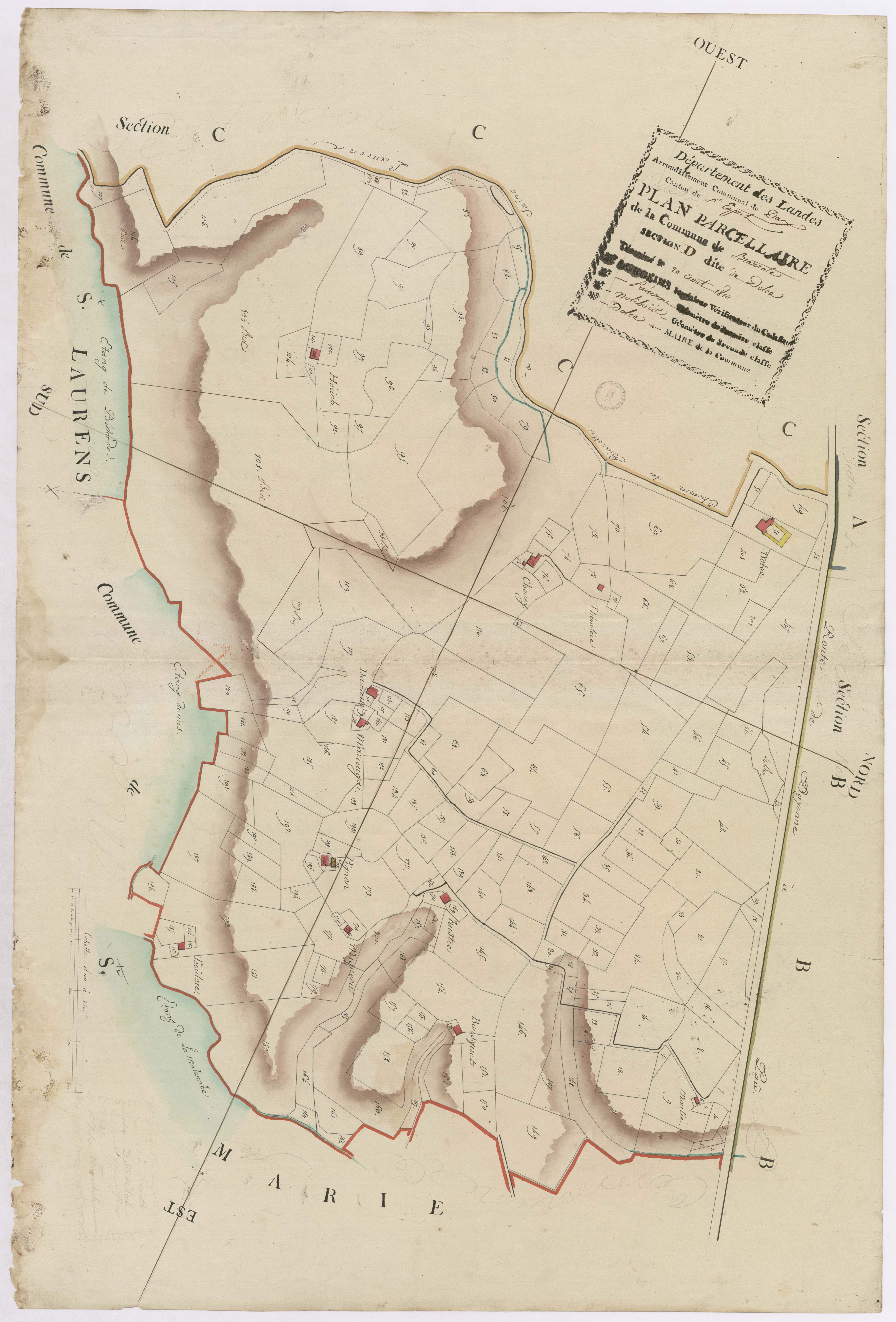 Biarrotte - Plan parcellaire de Biarotte, section D, dite de Dolée, par Lobgeois, Prèneron et Nolibois, géomètres