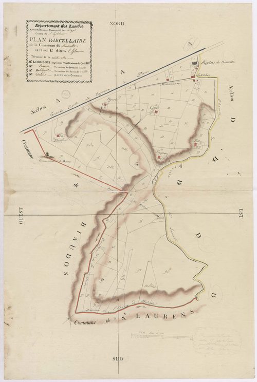 Biarrotte - Plan parcellaire de Biarotte, section C, dite de l'Eglise, par Lobgeois, Prèneron et Nolibois, géomètres