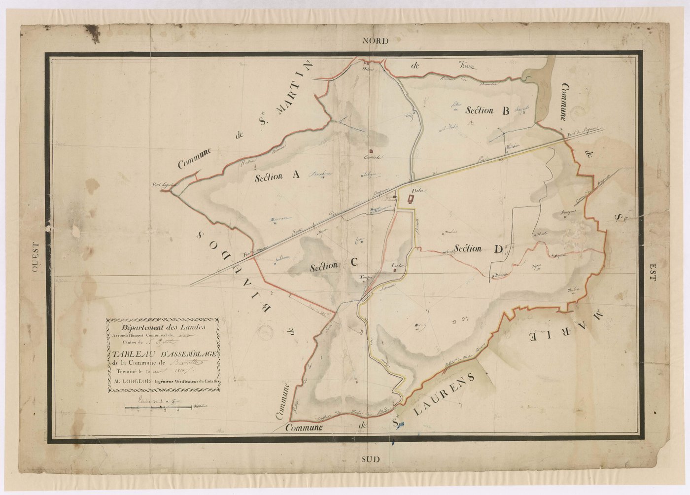 Biarrotte - Tableau d'assemblage des cantons, triages ou lieux-dits composant la section A, dite du Bourg et Balacaou, par Lobgeois