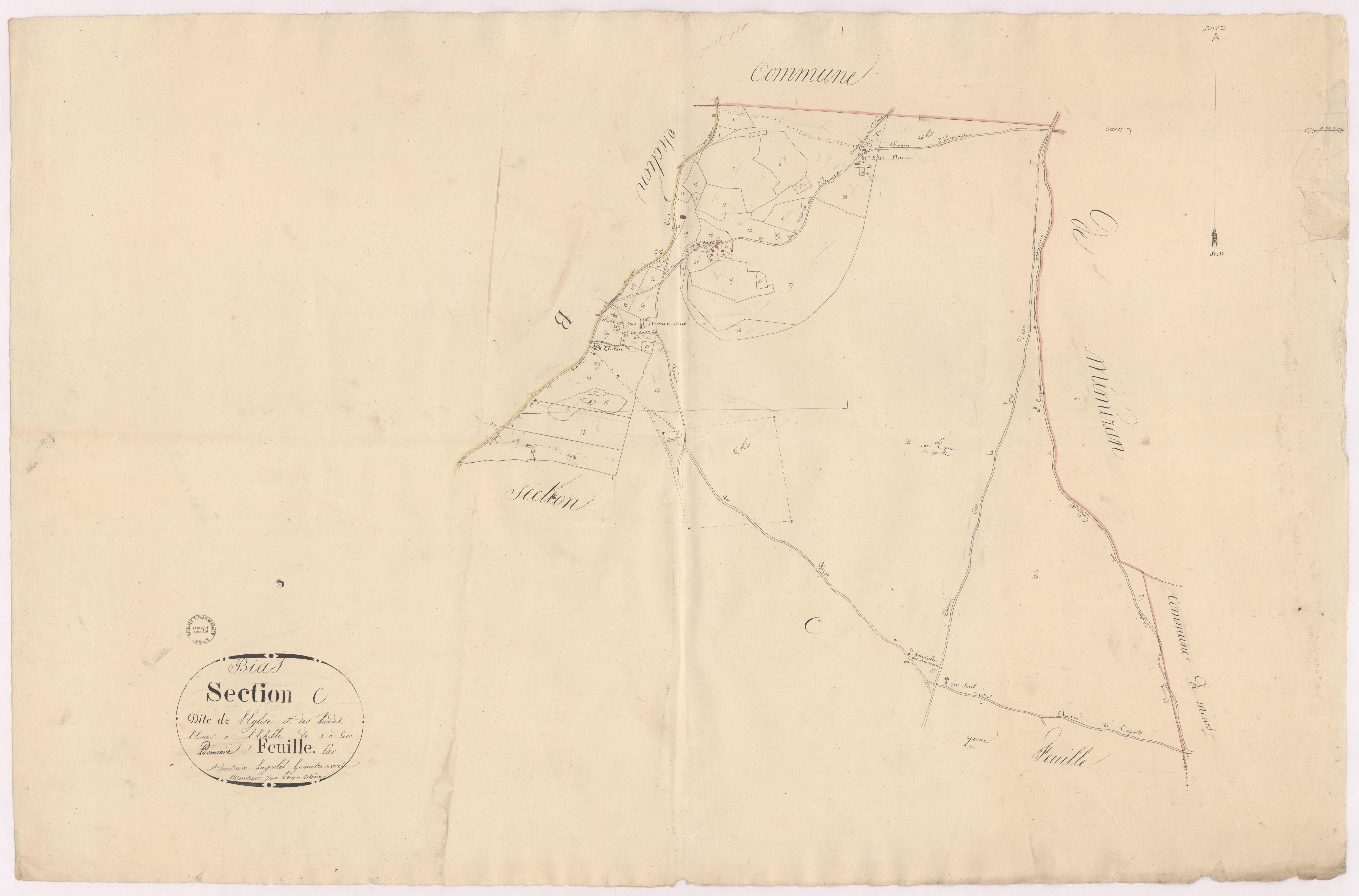 Bias - Section C, dite de l'Eglise et des Landes, 1re feuille, par Lagrolet géomètre