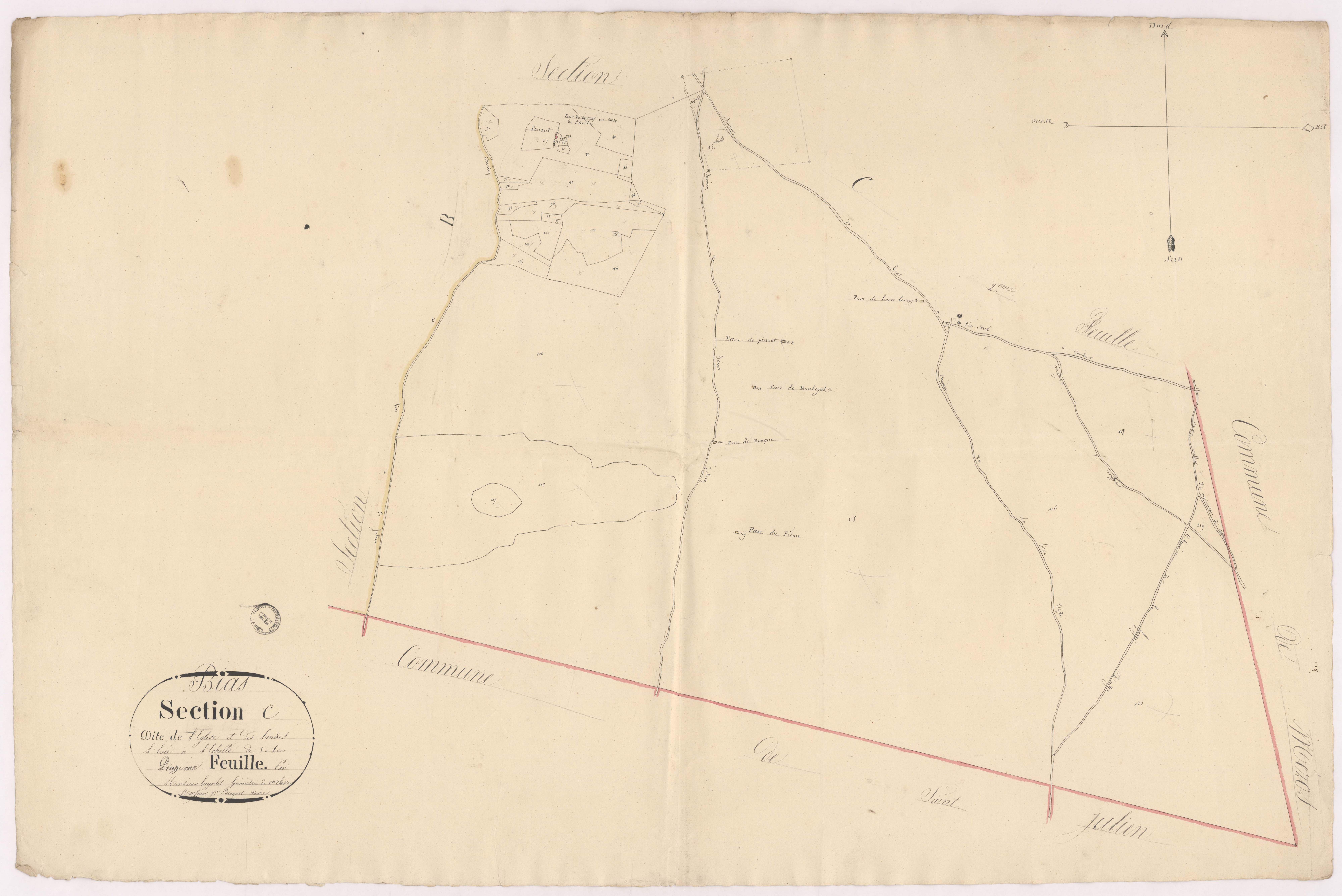 Bias - Section C, dite de l'Eglise et des Landes, 2e feuille, par Lagrolet géomètre