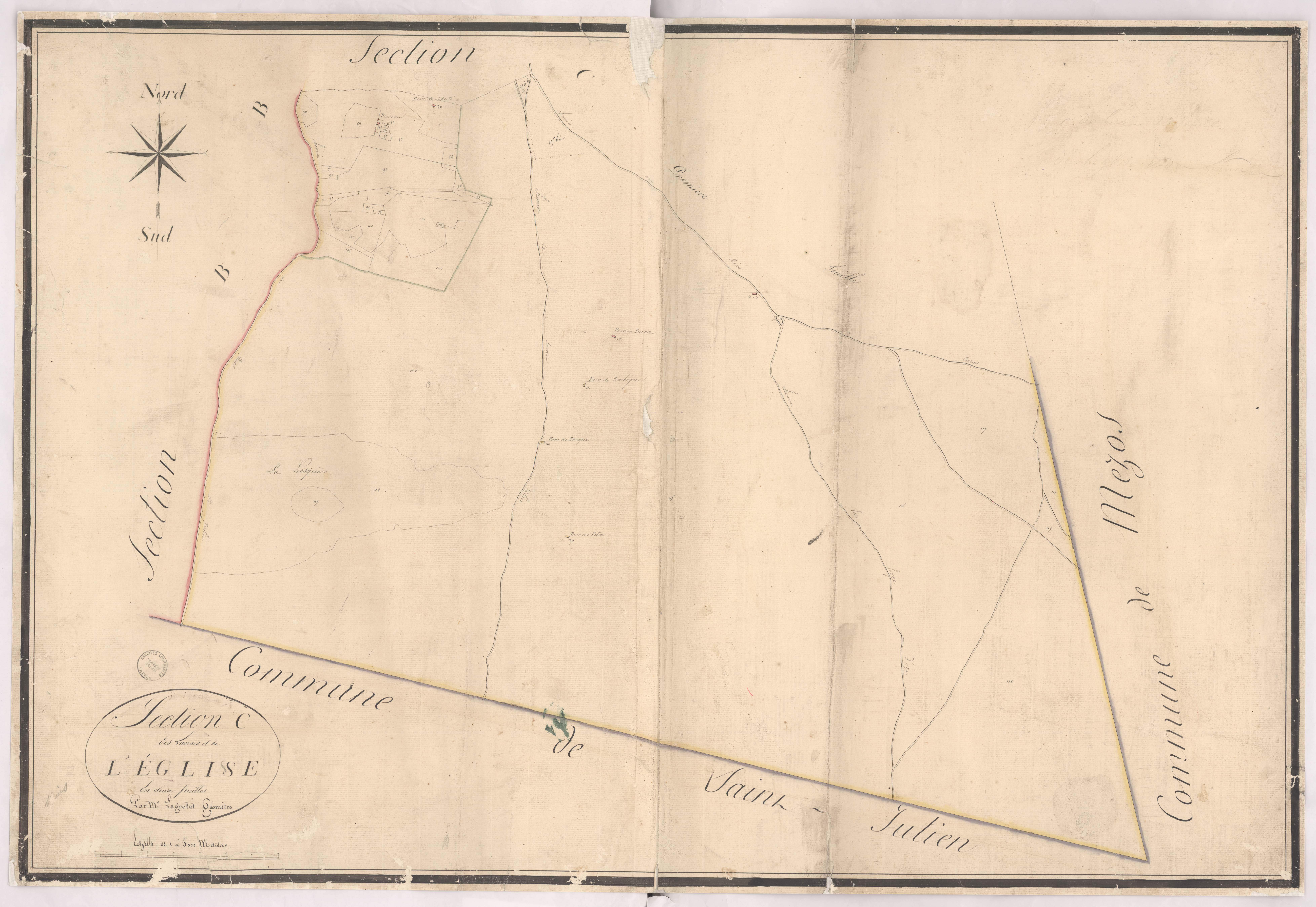 Bias - Section C, dite de l'Eglise et des Landes, 1re feuille, par Lagrolet géomètre