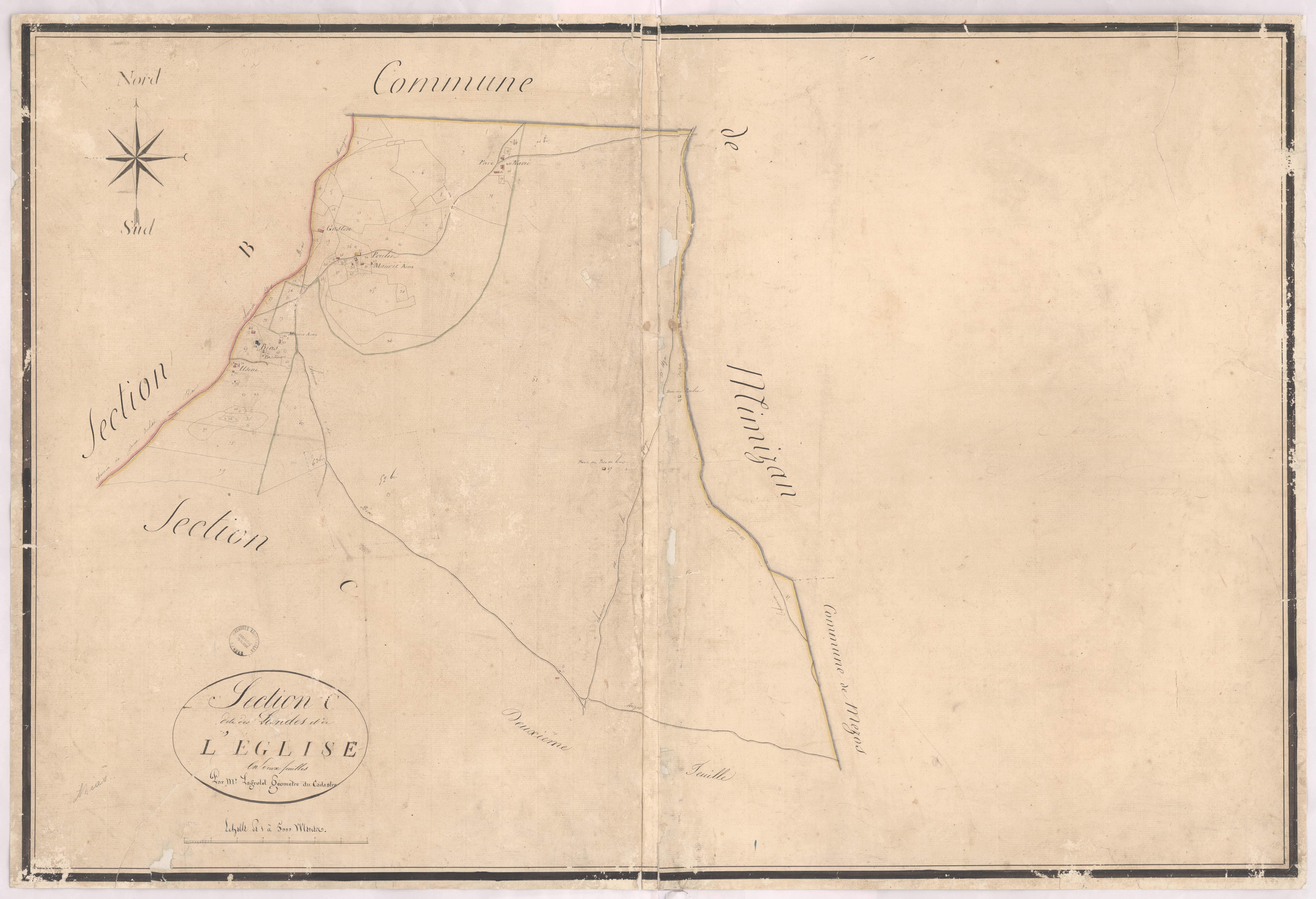 Bias - Section C, dite de l'Eglise et des Landes, 2e feuille, par Lagrolet géomètre