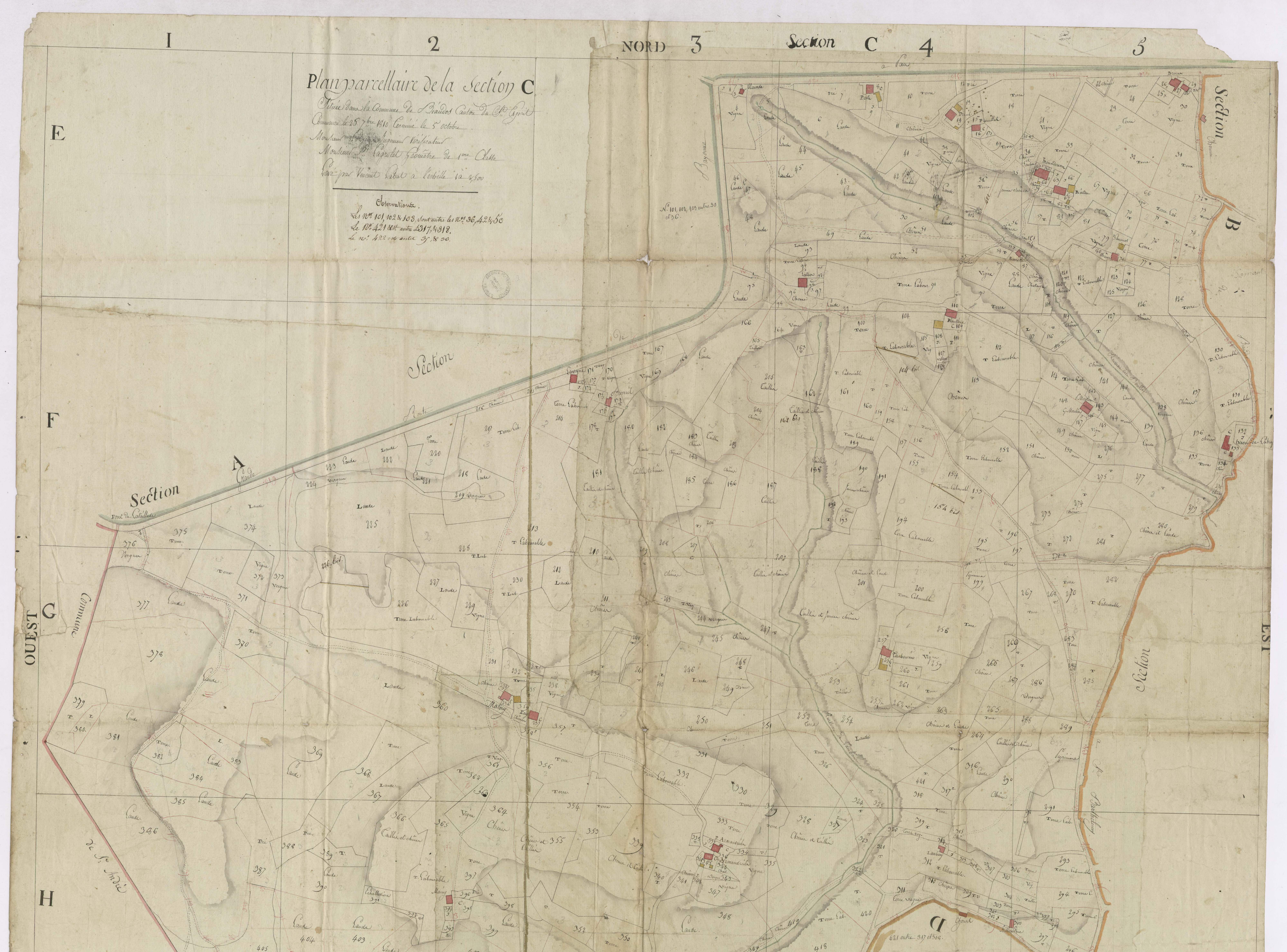 Biaudos - Plan parcellaire de la section C, par Lobgeois et Lagrolet