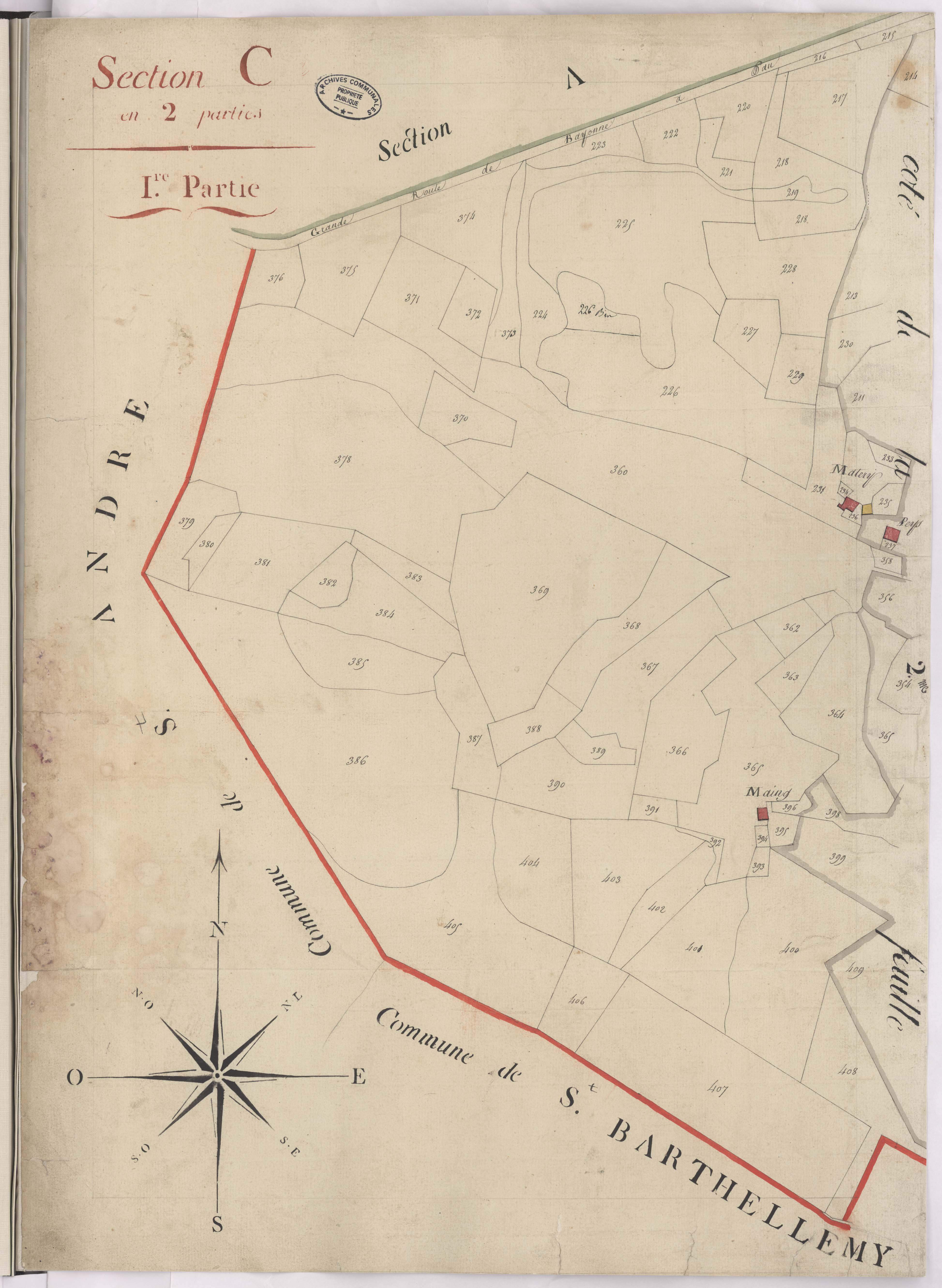 Biaudos - Plan parcellaire de la section C, 1re partie, par Lagrolet géomètre