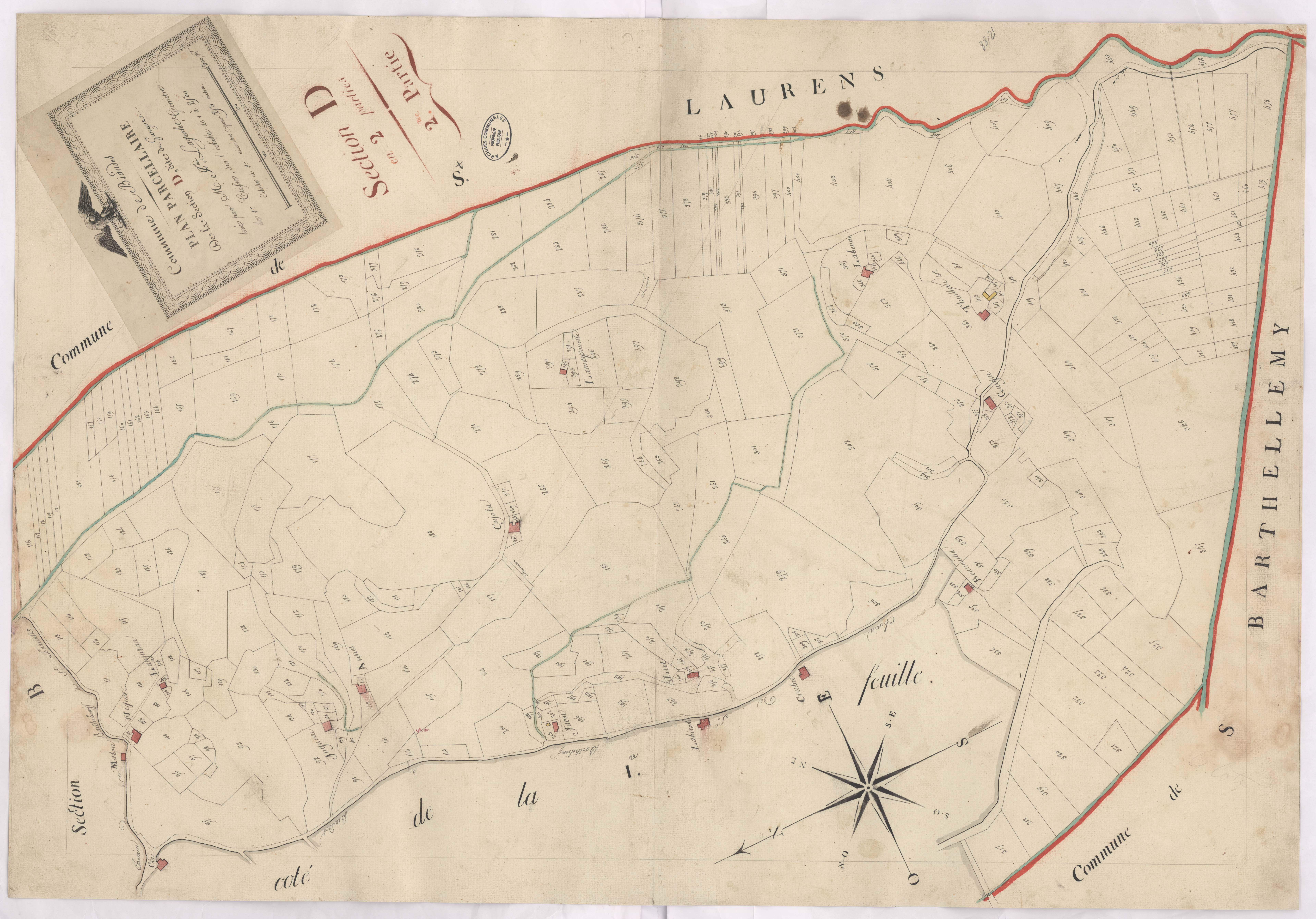 Biaudos - Plan parcellaire de la section D, dite de Gurgue, 2e partie, par Lagrolet géomètre