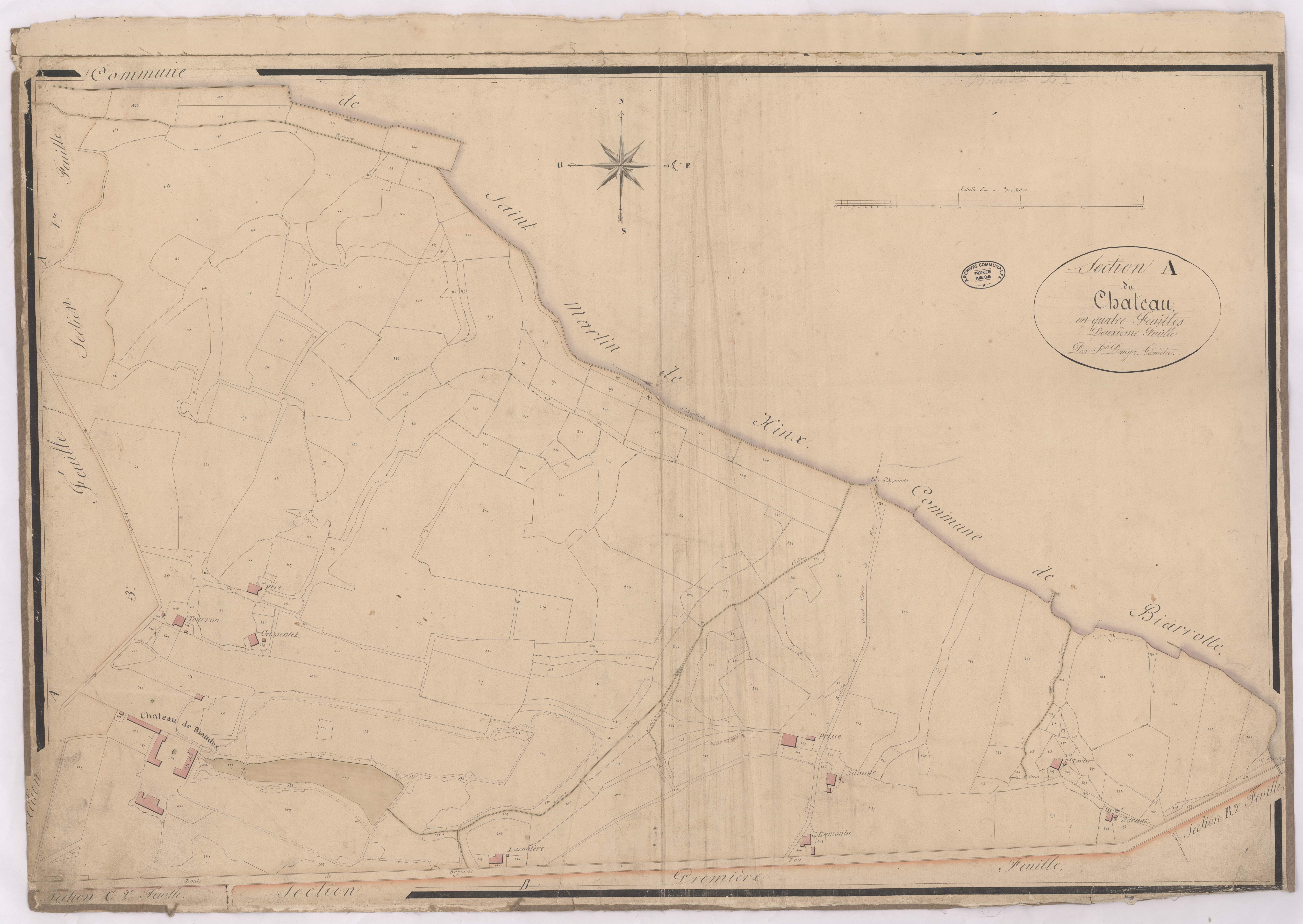 Biaudos - Section A du Château, 2e feuille, par Dauga géomètre