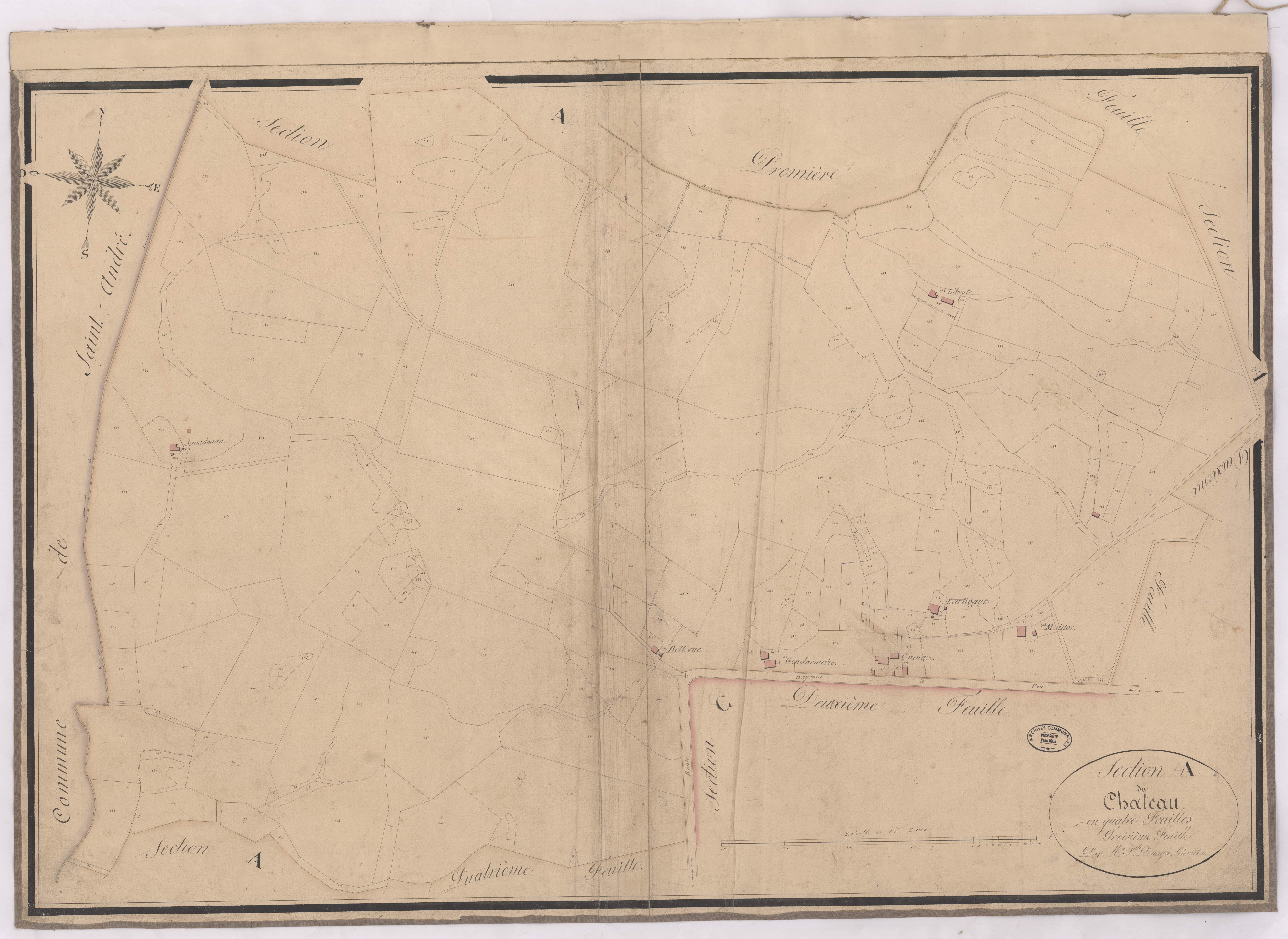Biaudos - Section A du Château, 3e feuille, par Dauga géomètre