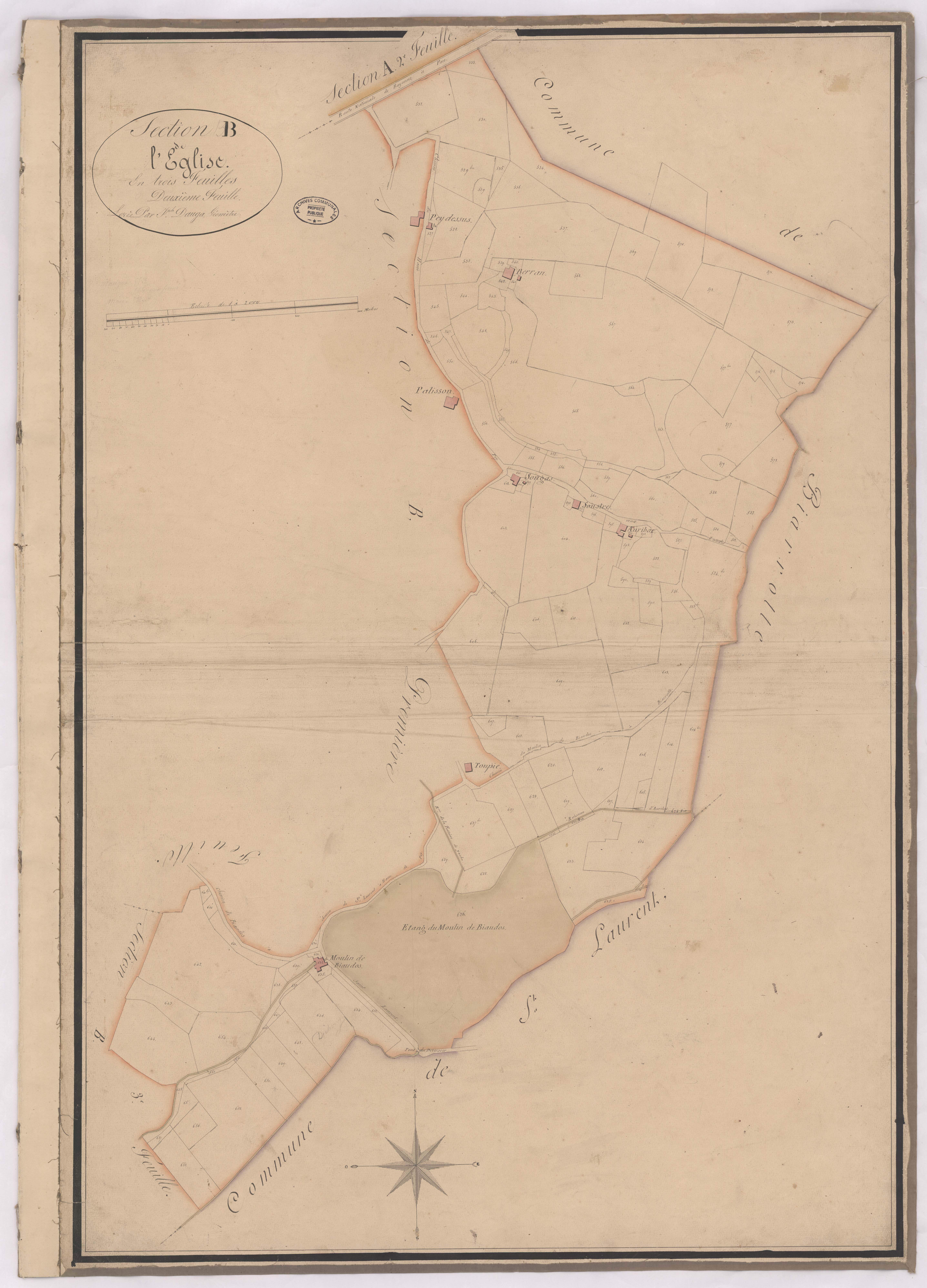 Biaudos - Section B de l'Eglise, 2e feuille, par Dauga géomètre