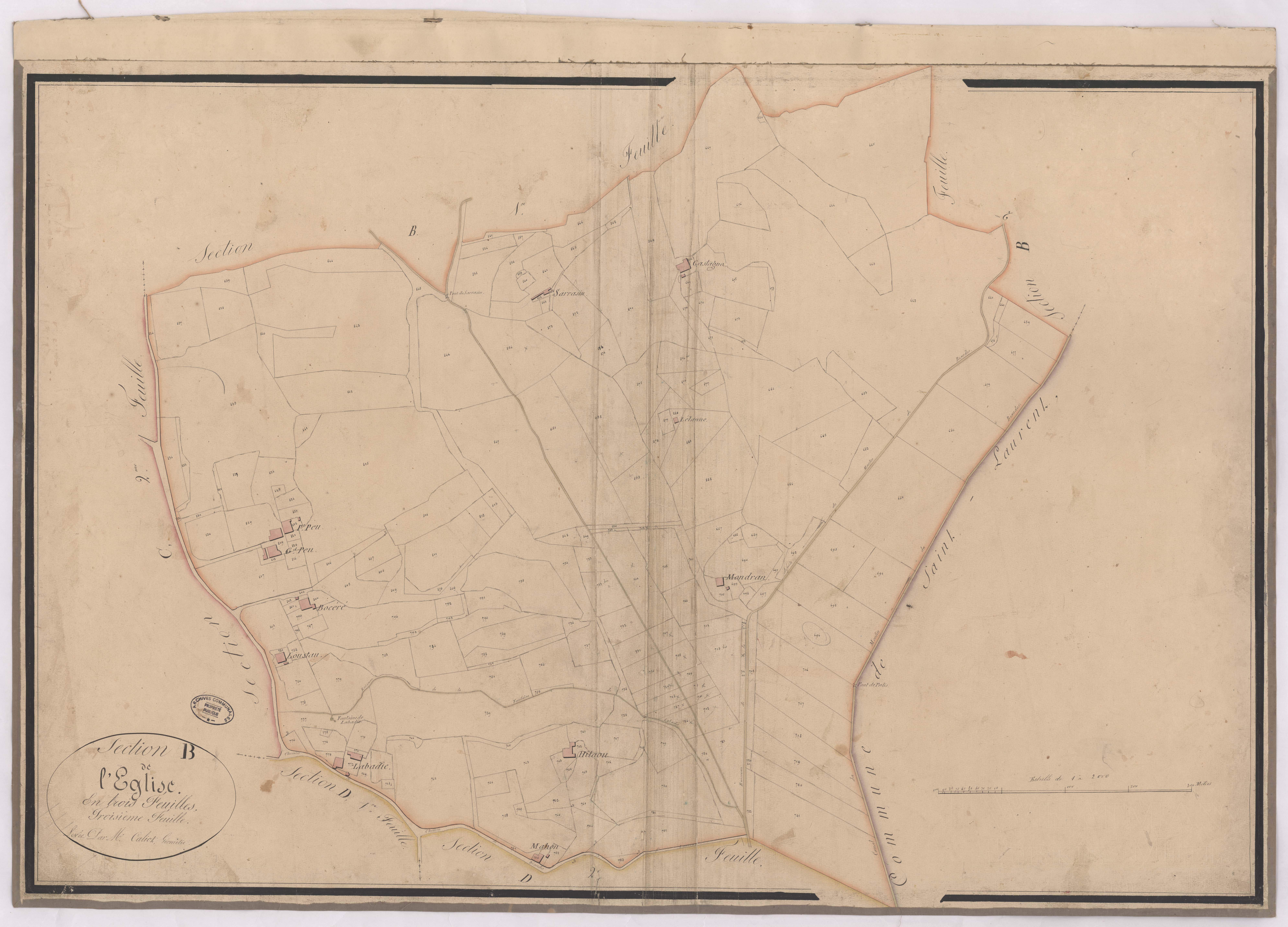 Biaudos - Section B de l'Eglise, 3e feuille, par Caliot géomètre