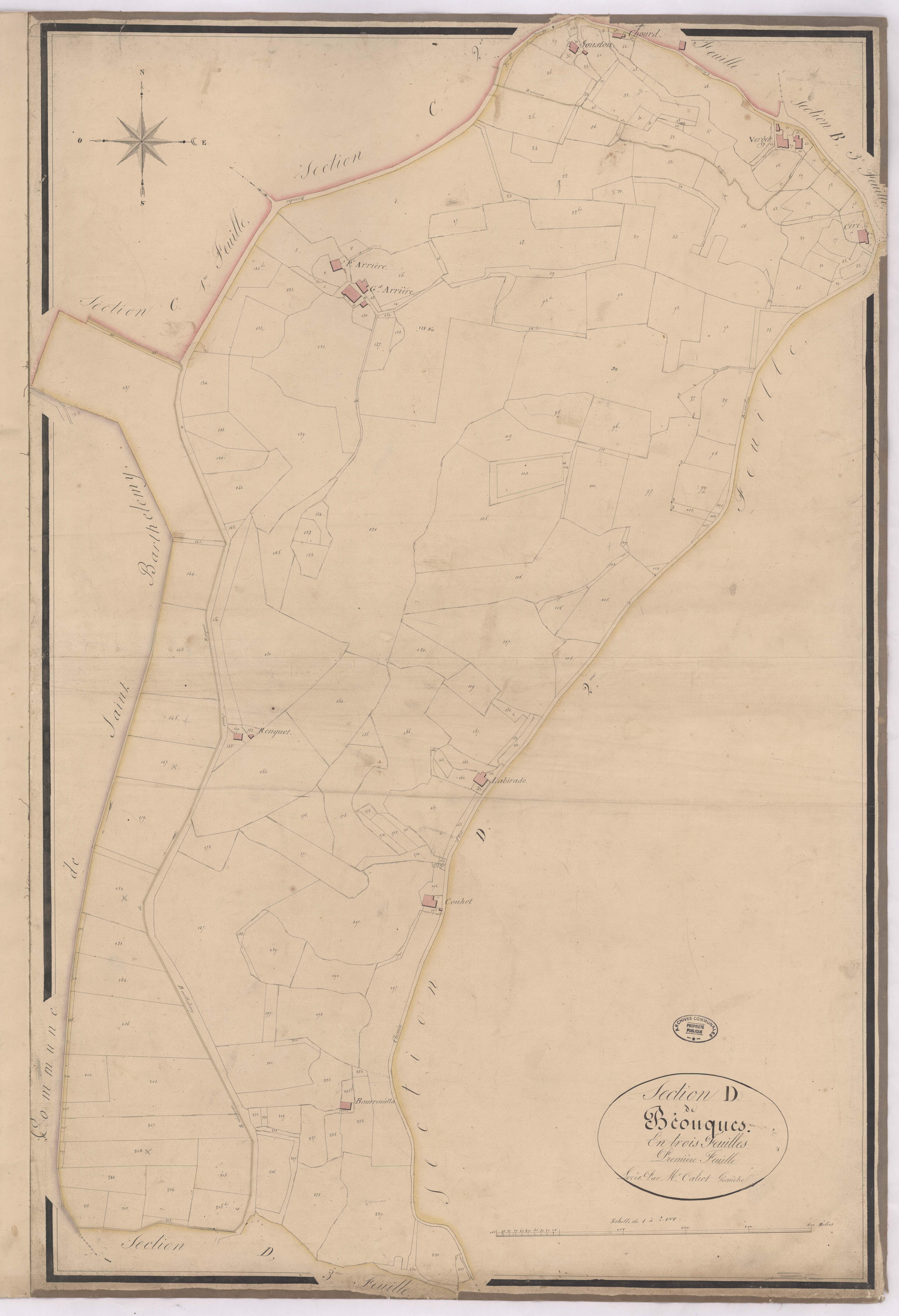Biaudos - Section D de Béouques, 1re feuille, par Caliot géomètre