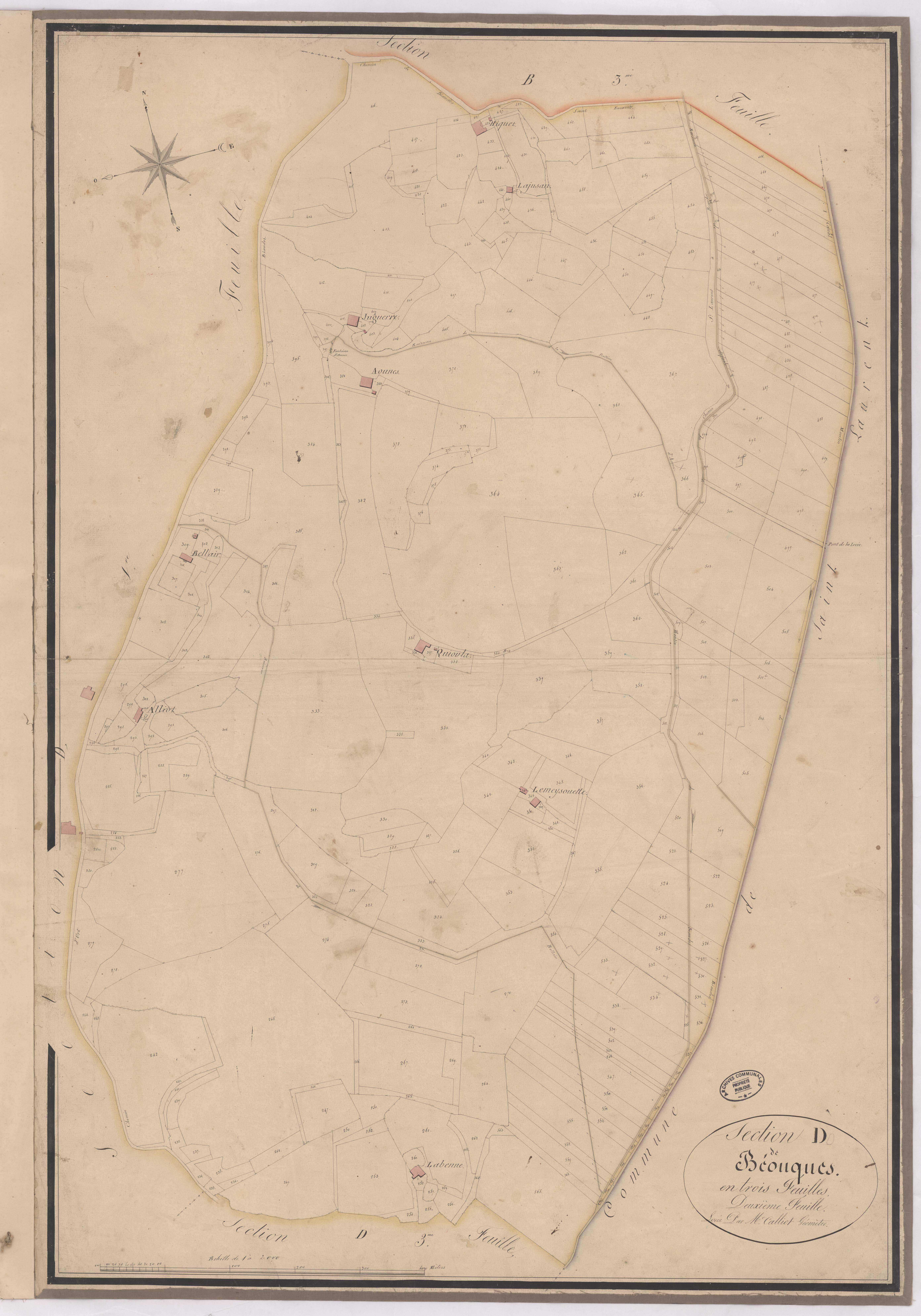 Biaudos - Section D de Béouques, 2e feuille, par Caliot géomètre