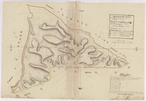 Biaudos - Plan parcellaire de la commune de Biaudos, section A, dite du château, par Lagrolet et ducamp, géomètres