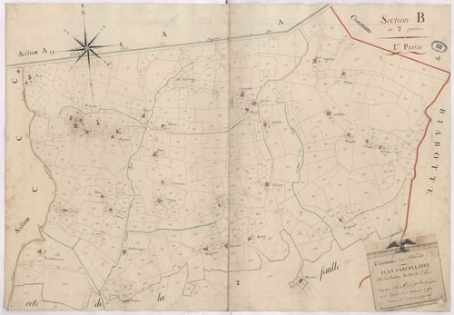 Biaudos - Plan parcellaire de la section B, dite de l'Eglise, 1re partie, par Lagrolet géomètre