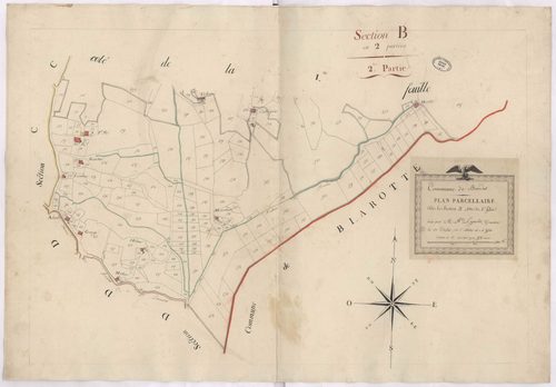 Biaudos - Plan parcellaire de la section B, dite de l'Eglise, 2e partie, par Lagrolet géomètre