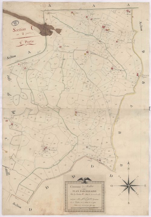 Biaudos - Plan parcellaire de la section C, dite d'Armendreil, par Lagrolet géomètre