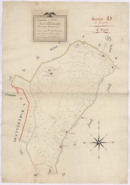 Biaudos - Plan parcellaire de la section D, dite de Gurgue, 1re partie, par Lagrolet géomètre