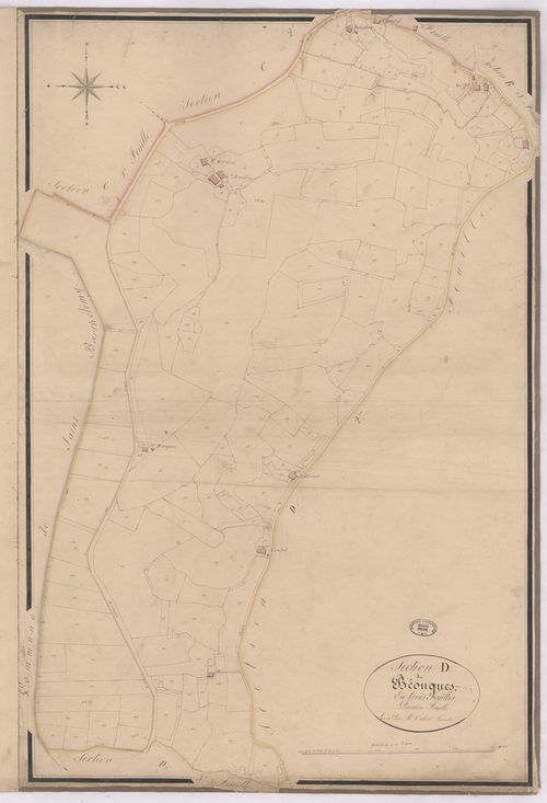 Biaudos - Section D de Béouques, 1re feuille, par Caliot géomètre