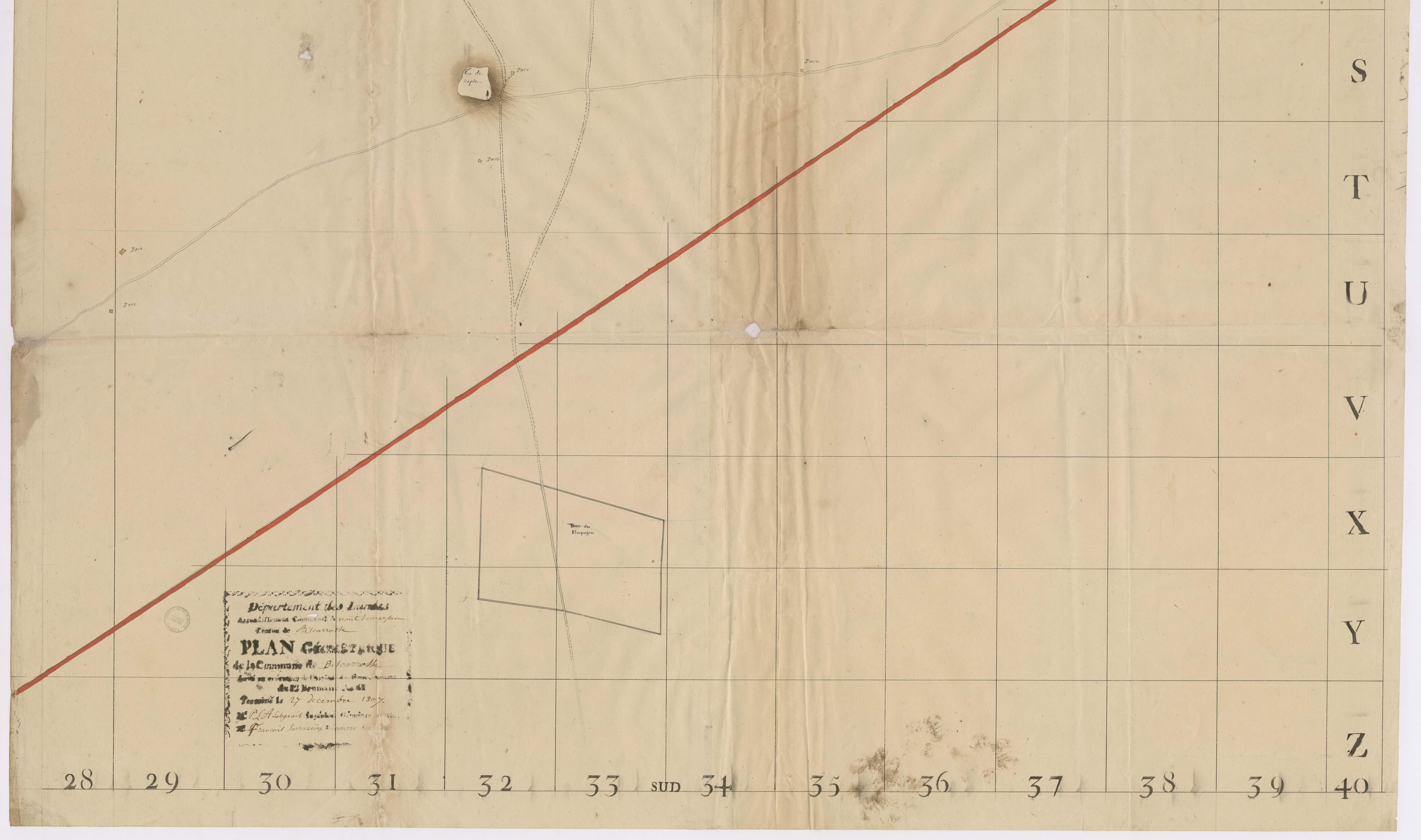 Biscarrosse - [Plan géométrique des Landes rases, par Lobgeois et F. Sarrazain, ingénieur et géomètre]