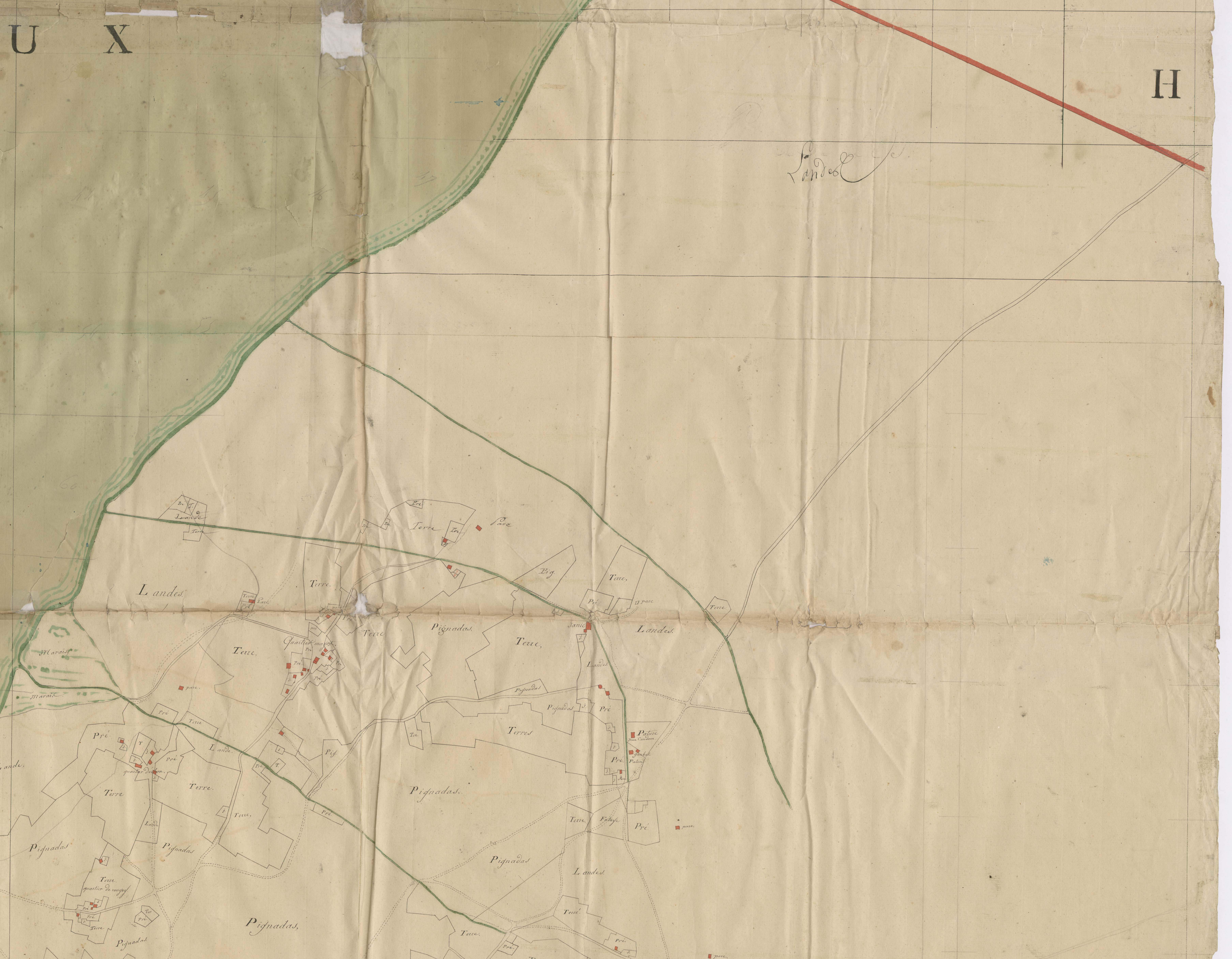 Biscarrosse - [Plan géométrique de l'Etang de Cazaux et alentours, par Lobgeois et F. Sarrazain, ingénieur et géomètre]