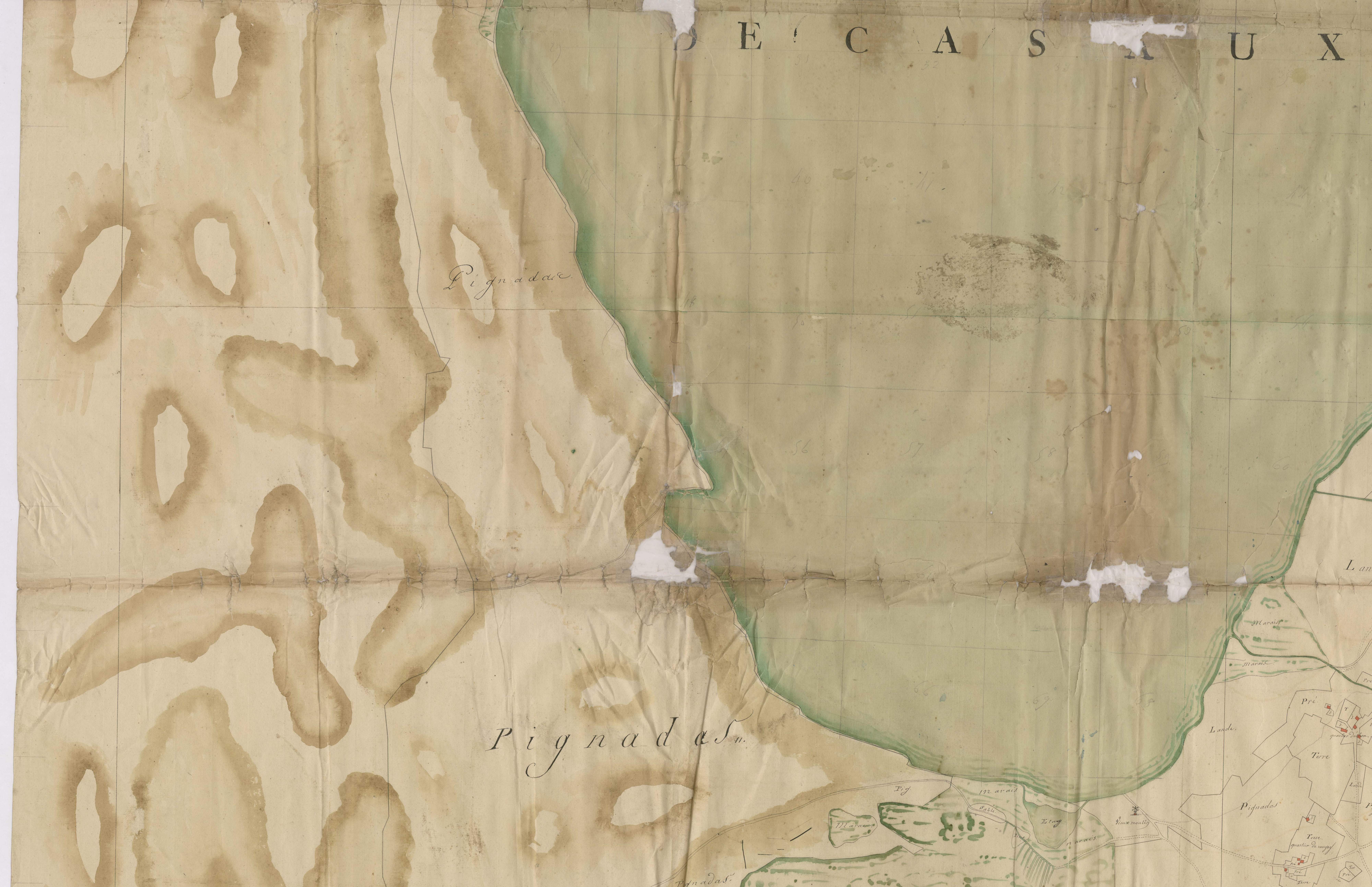 Biscarrosse - [Plan géométrique de l'Etang de Cazaux et alentours, par Lobgeois et F. Sarrazain, ingénieur et géomètre]