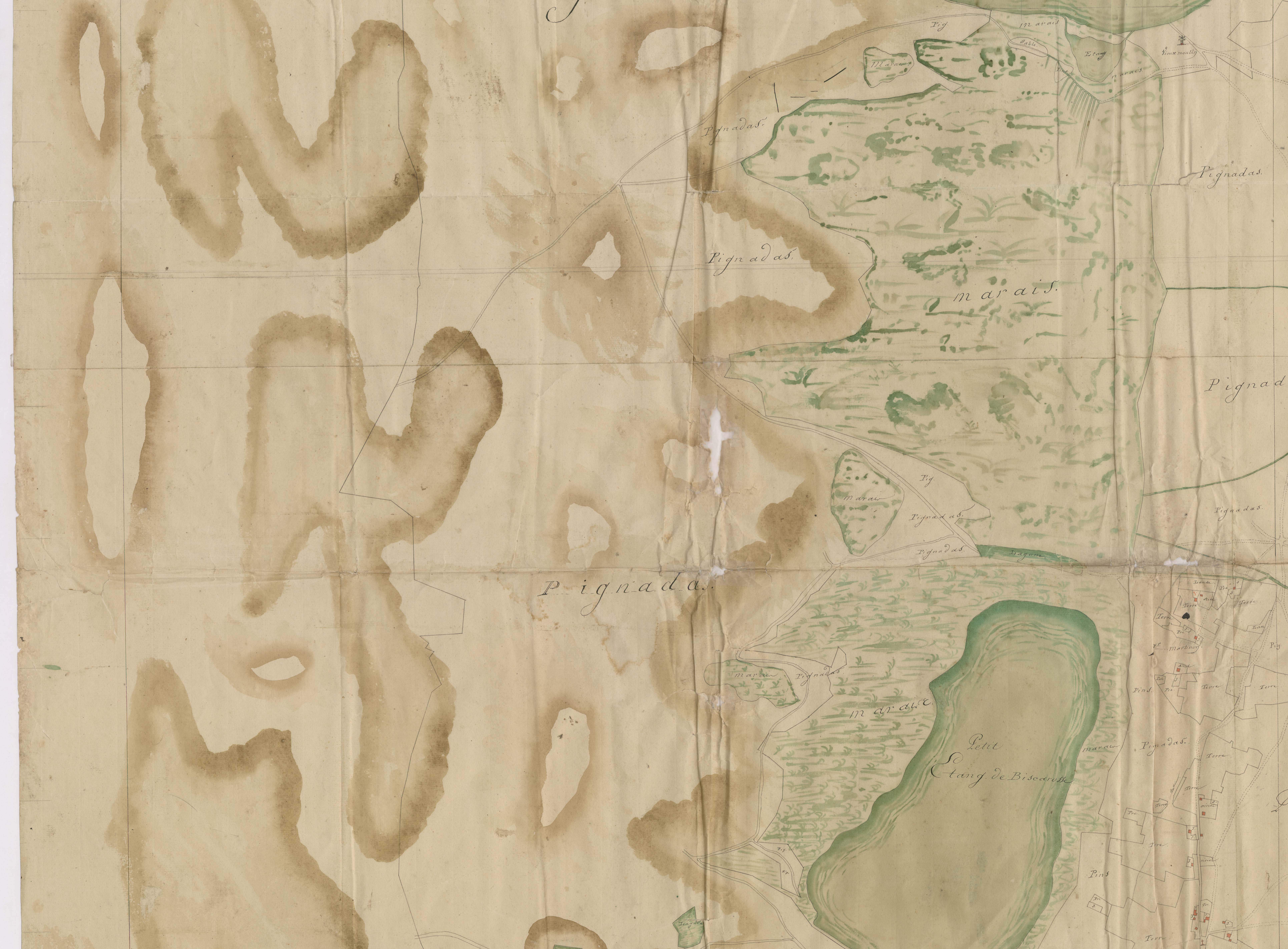 Biscarrosse - [Plan géométrique de l'Etang de Cazaux et alentours, par Lobgeois et F. Sarrazain, ingénieur et géomètre]