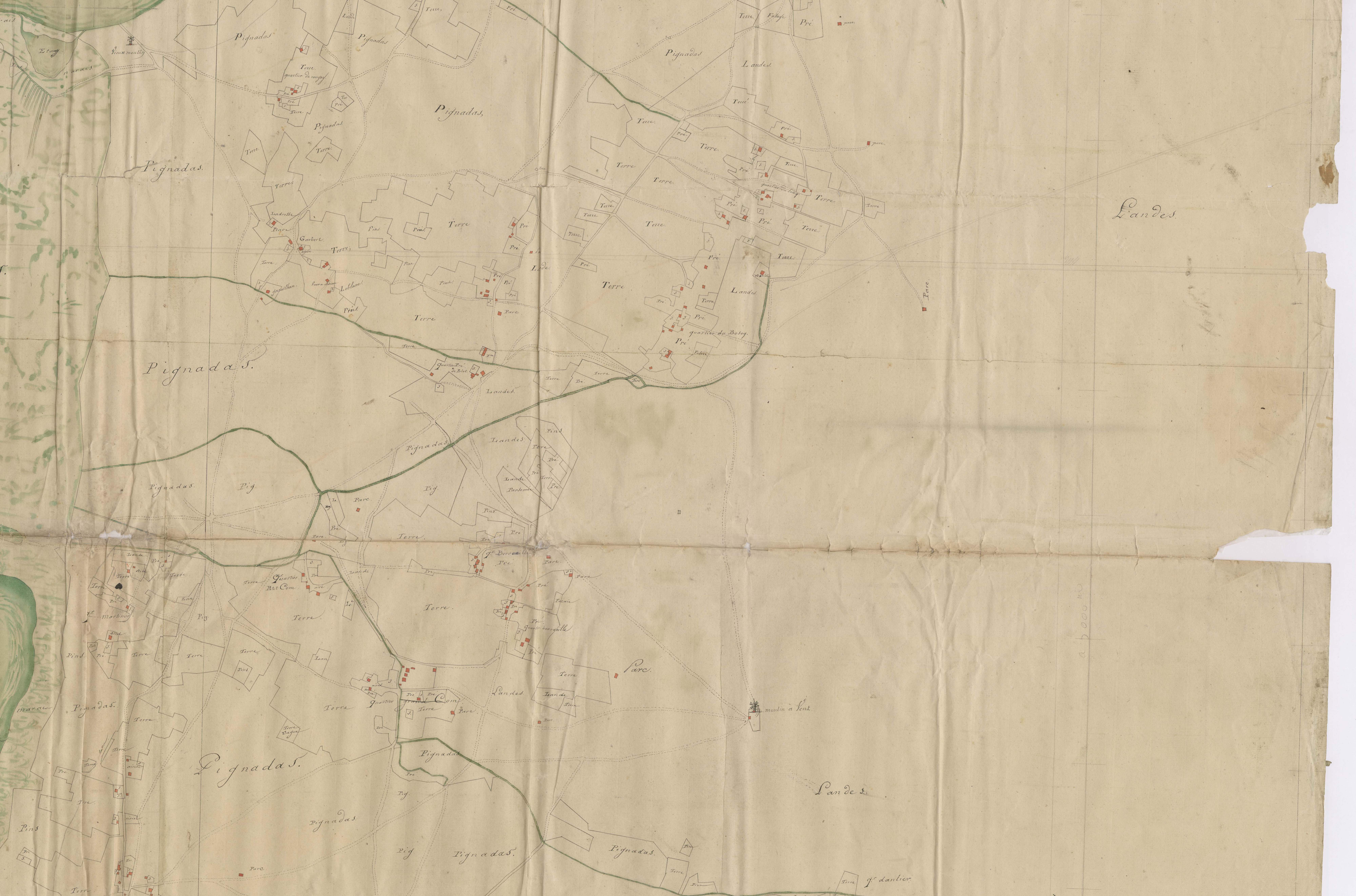 Biscarrosse - [Plan géométrique de l'Etang de Cazaux et alentours, par Lobgeois et F. Sarrazain, ingénieur et géomètre]