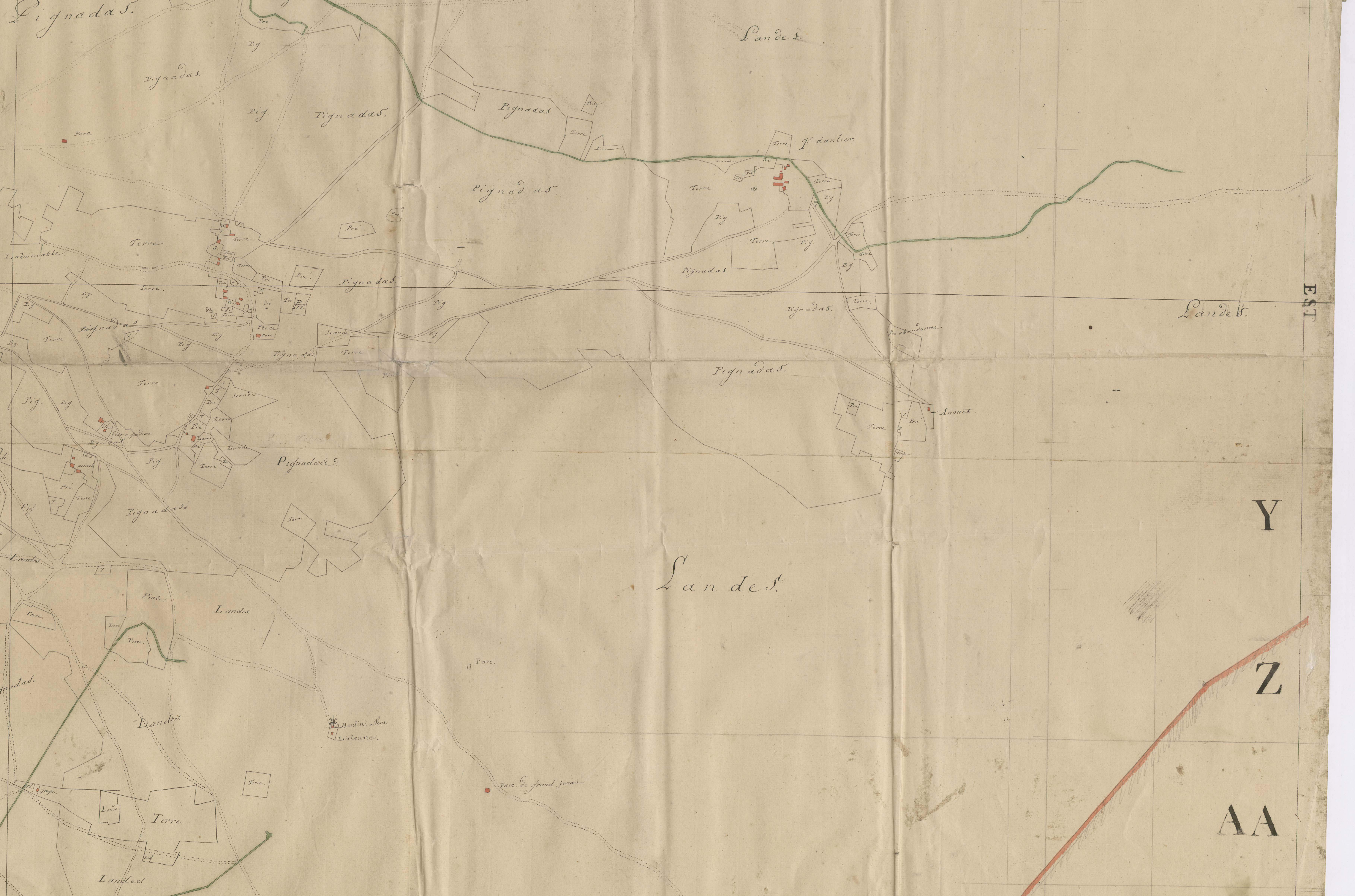 Biscarrosse - [Plan géométrique de l'Etang de Cazaux et alentours, par Lobgeois et F. Sarrazain, ingénieur et géomètre]