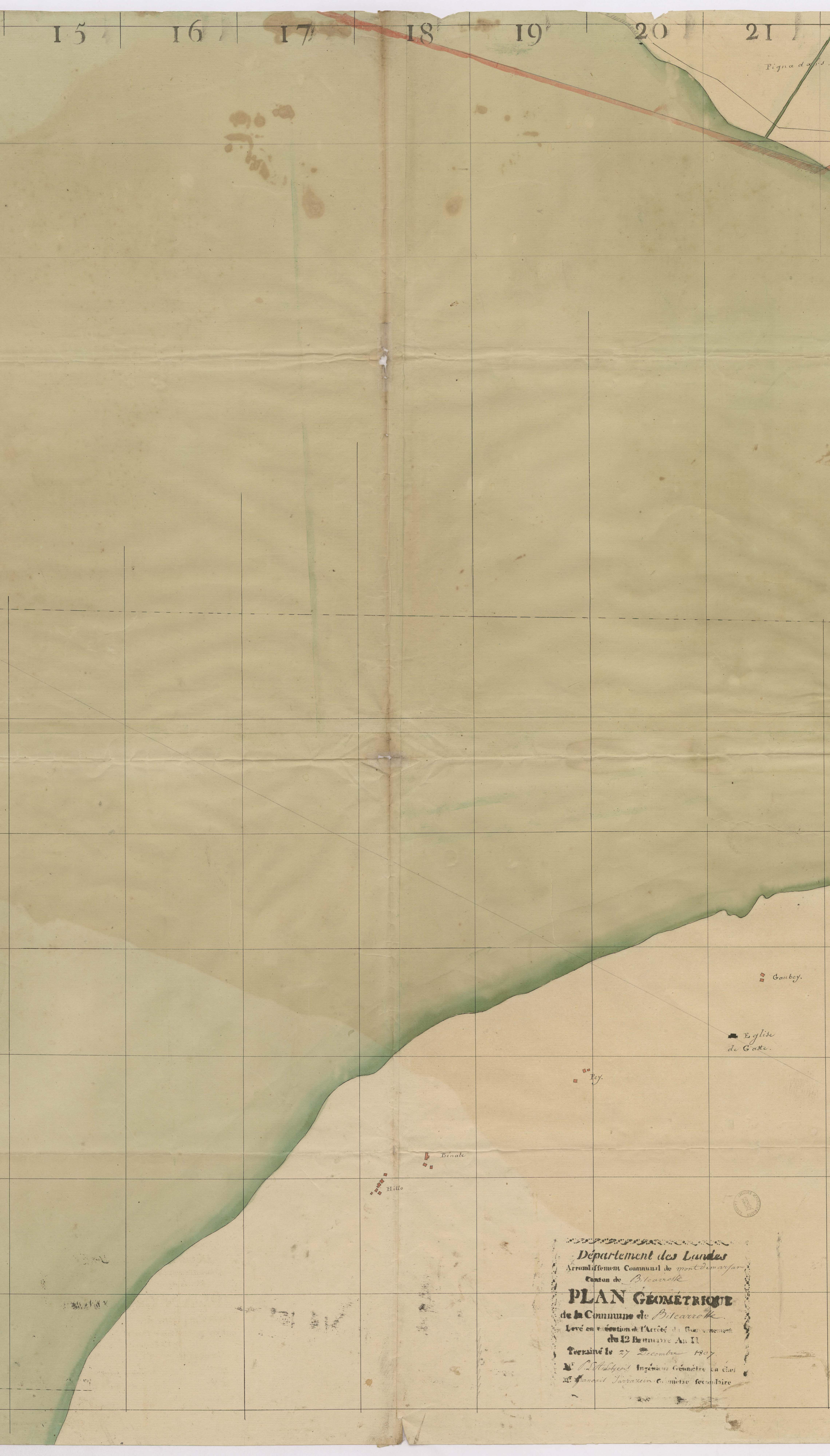 Biscarrosse - [Plan géométrique des Lettes et alentours par Lobgeois et F. Sarrazain, ingénieur et géomètre]