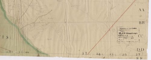Biscarrosse - [Plan géométrique de l'Etang de Cazaux et alentours, par Lobgeois et F. Sarrazain, ingénieur et géomètre]