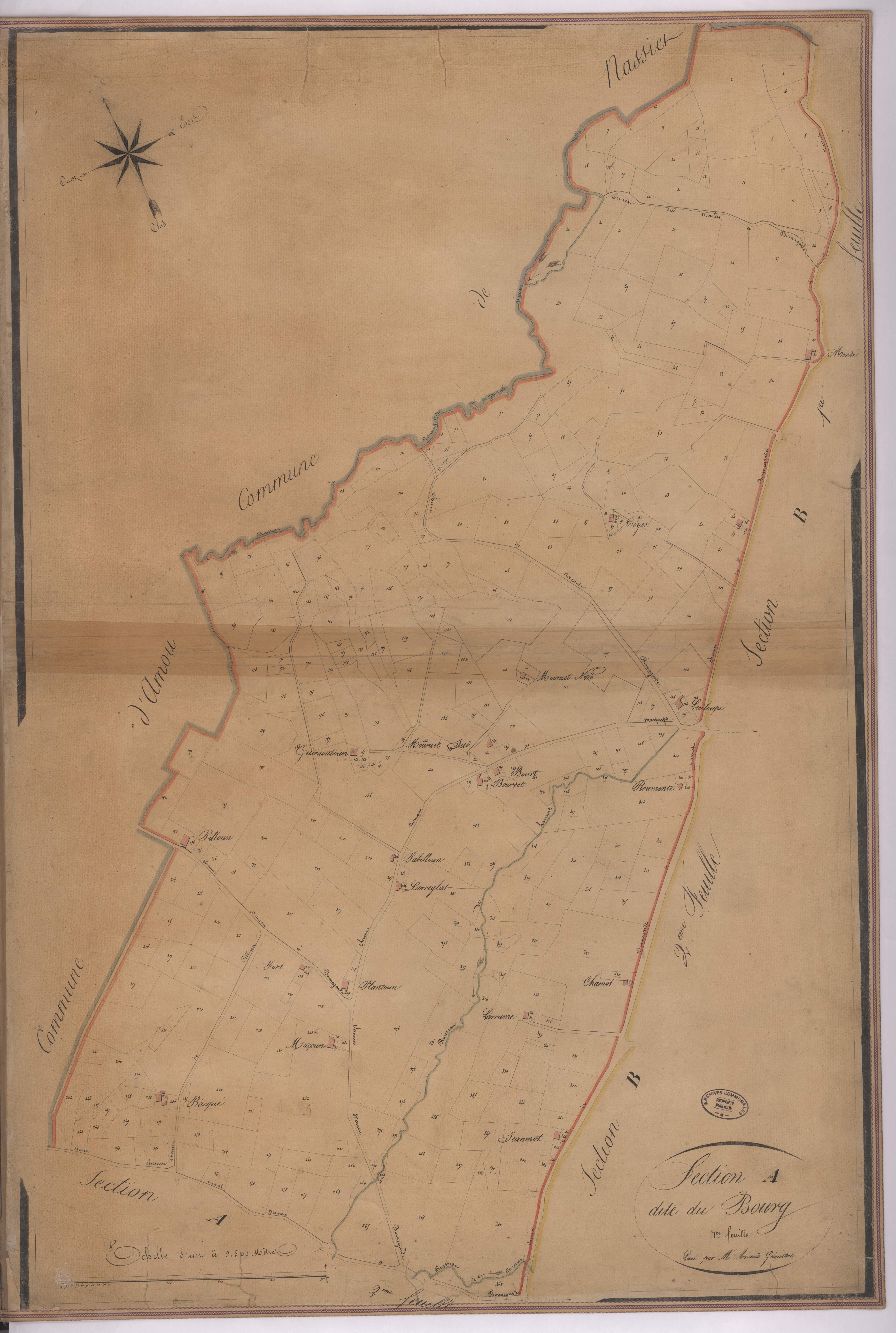 Bonnegarde - Section A, dite du Bourg, 1re feuille, par Arnaud géomètre