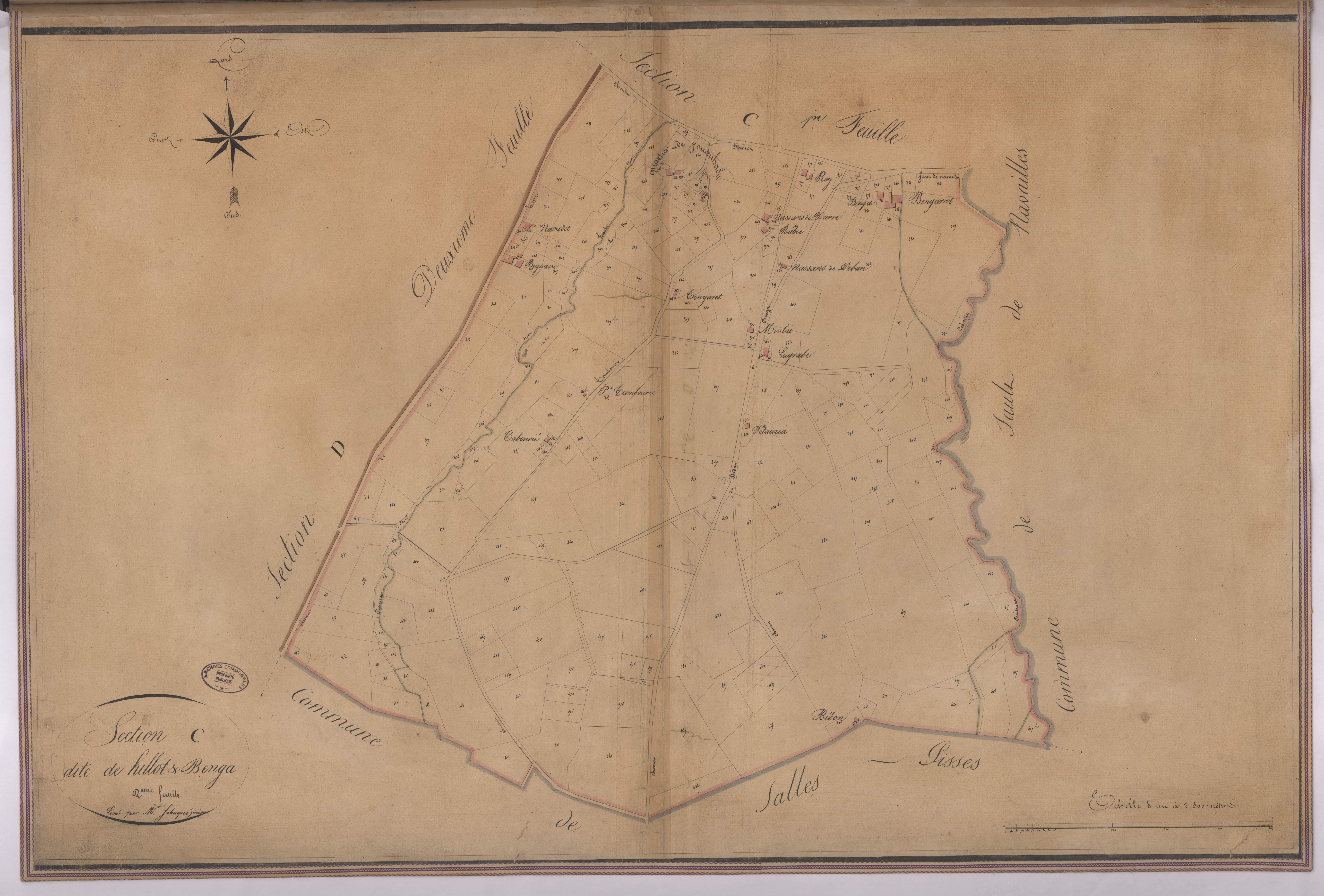 Bonnegarde - Section C, dite de Hillot et Benga, 2e feuille, par Sahuqué géomètre