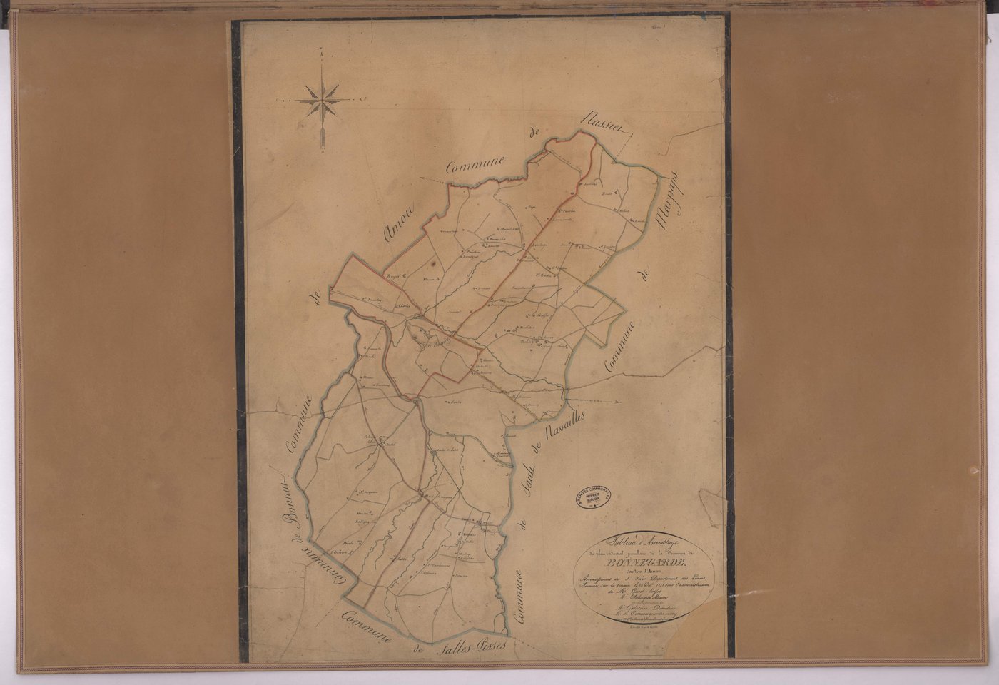 Bonnegarde - Tableau d'assemblage de la commune de Bonnegarde par de Comeau, Farthouat, ..., géomètres