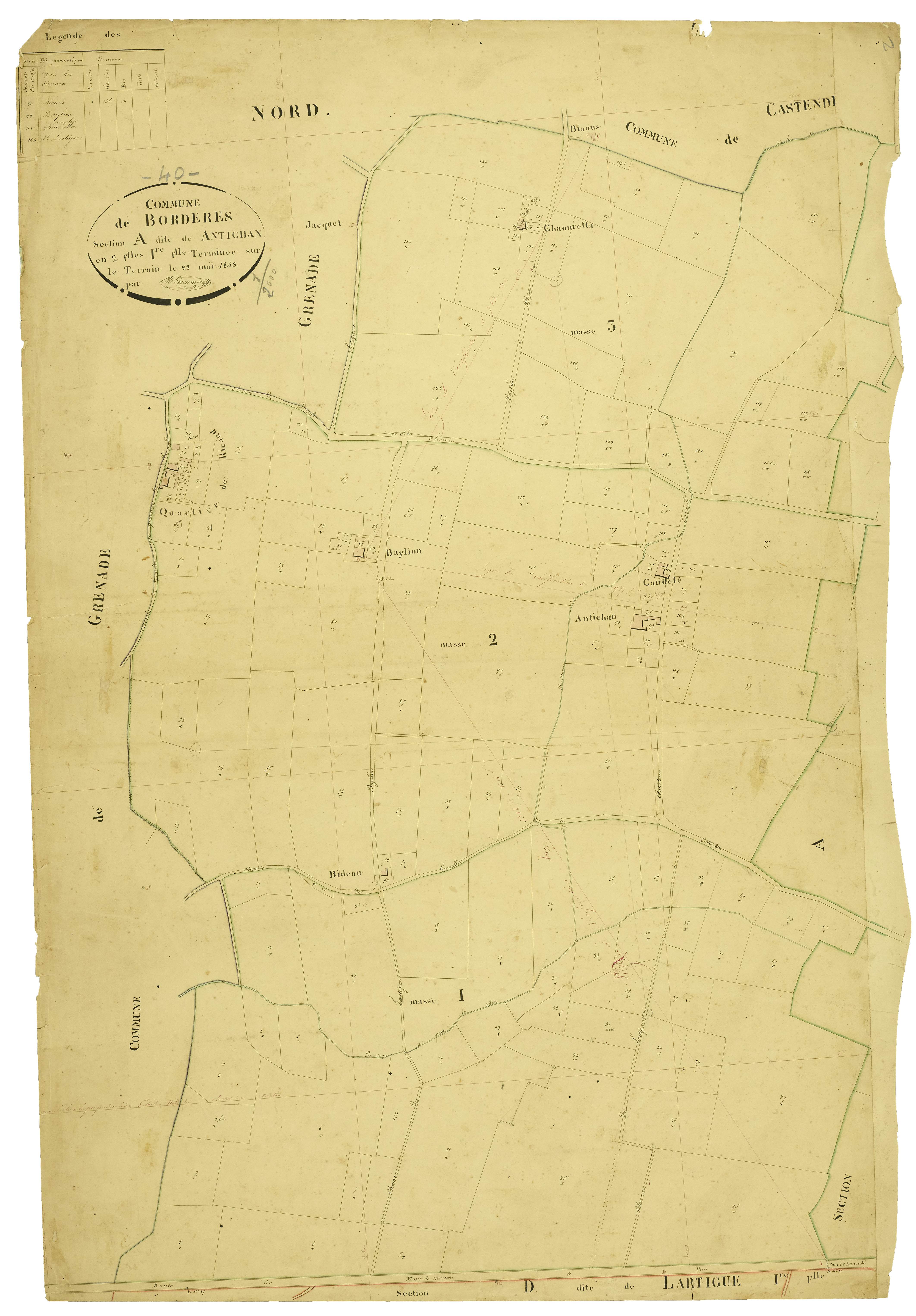 Bordères-et-Lamensans - Section A, feuille 1