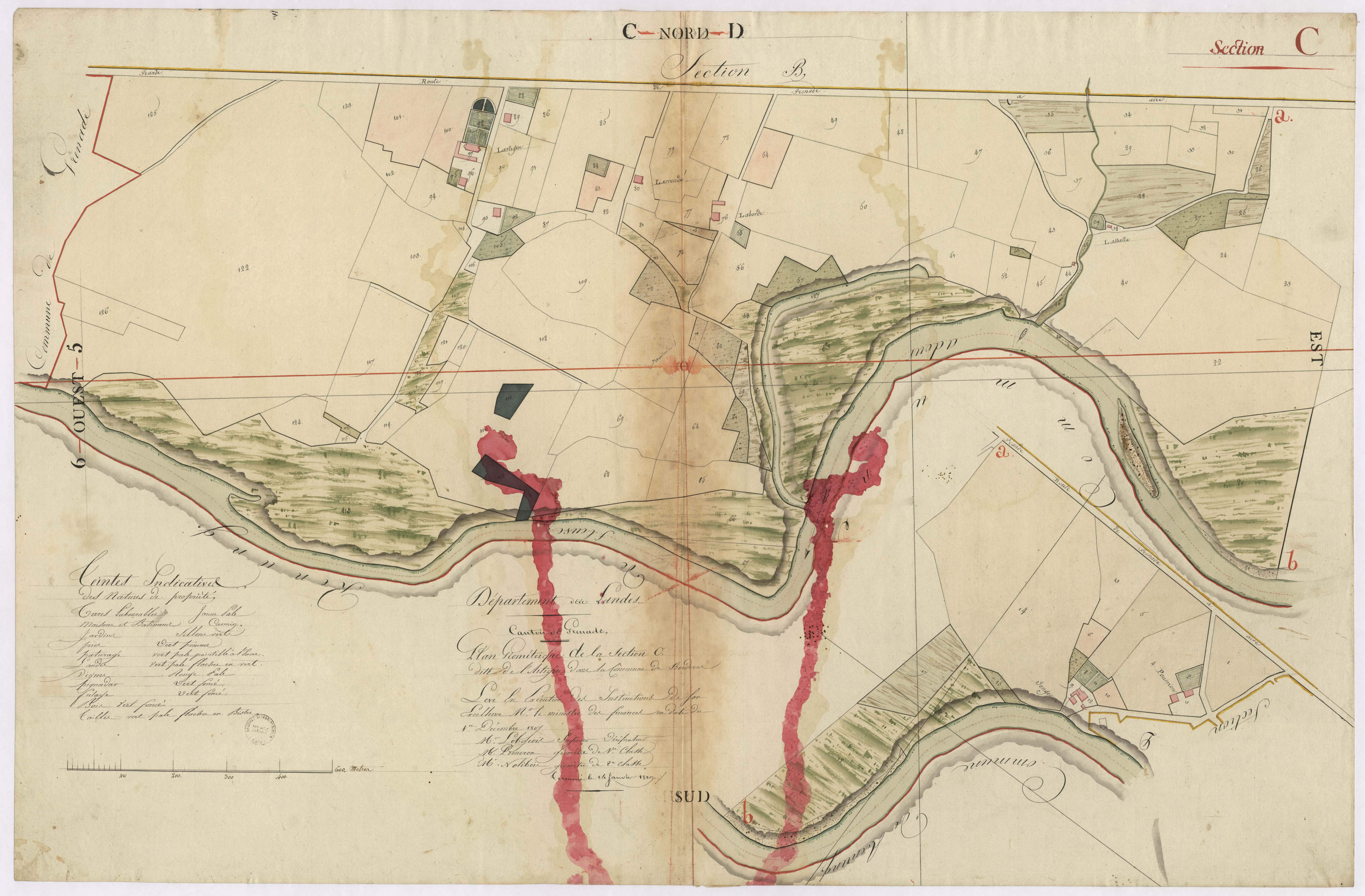Bordères-et-Lamensans - Plan géométrique de la section C, dite de Lartigue, par Lobgeois, Préneron, et Nolibois, géomètres