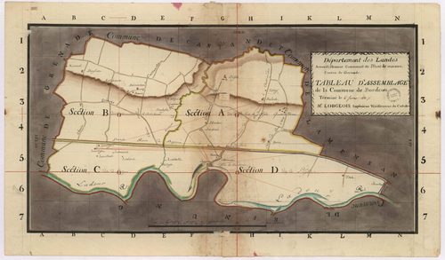 Bordères-et-Lamensans - Tableau d'assemblage, par Lobgeois, ingénieur vérificateur du cadastre
