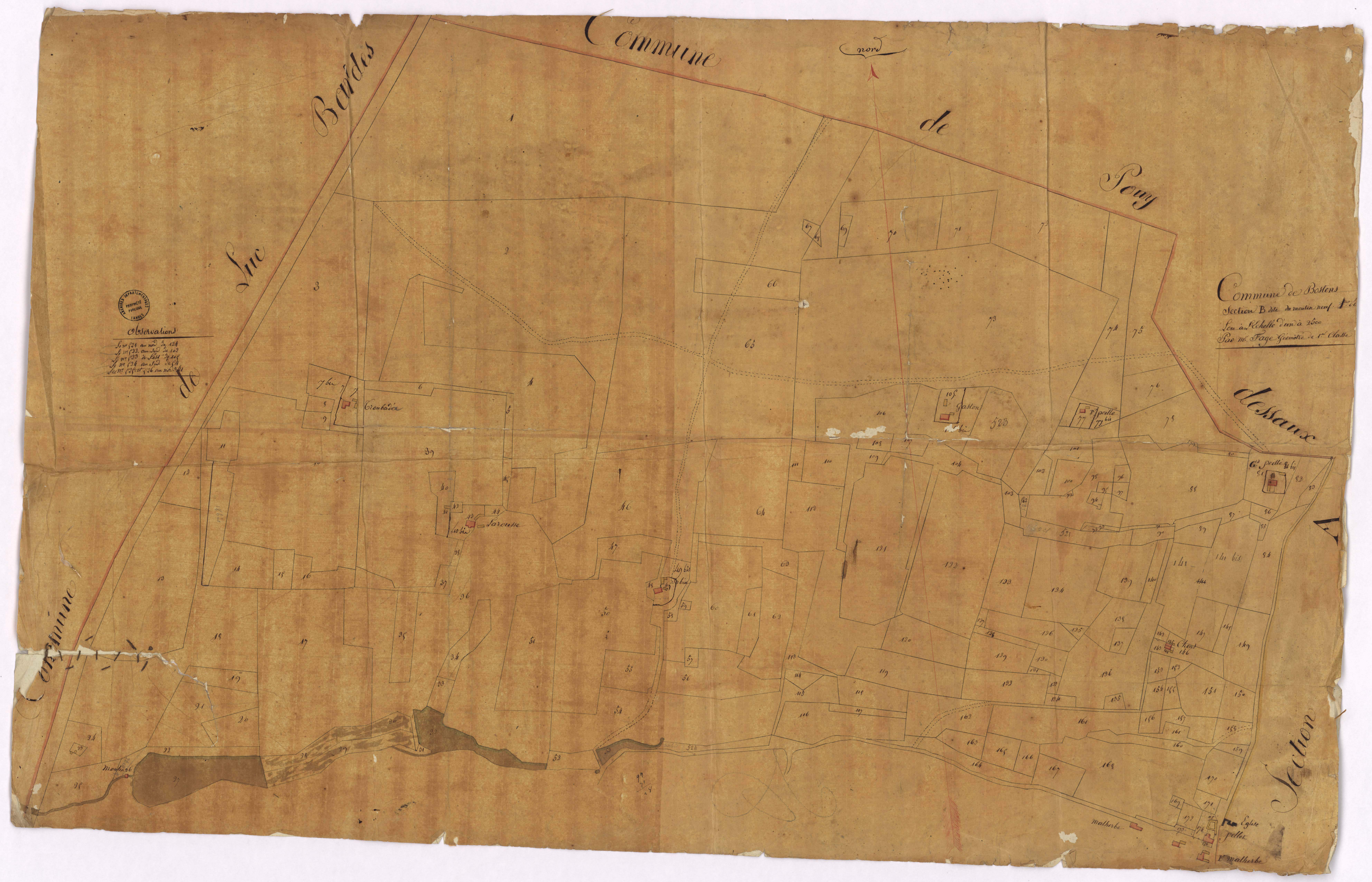 Bostens - Section B, dite du Moulin neuf, 1re partie, par Fagé géomètre