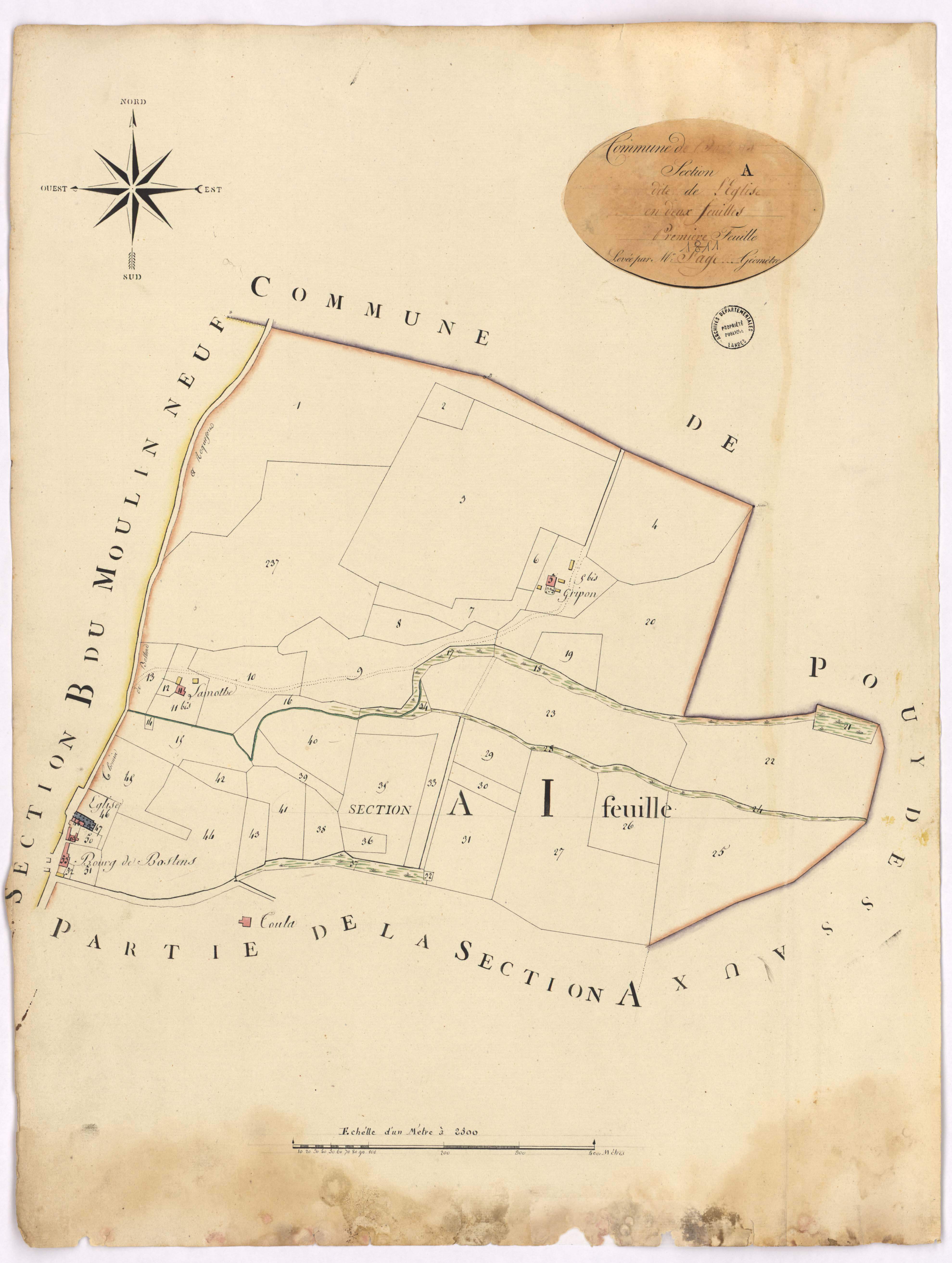 Bostens - Section A, dite de l'Eglise, 1re feuille, par Fagé géomètre