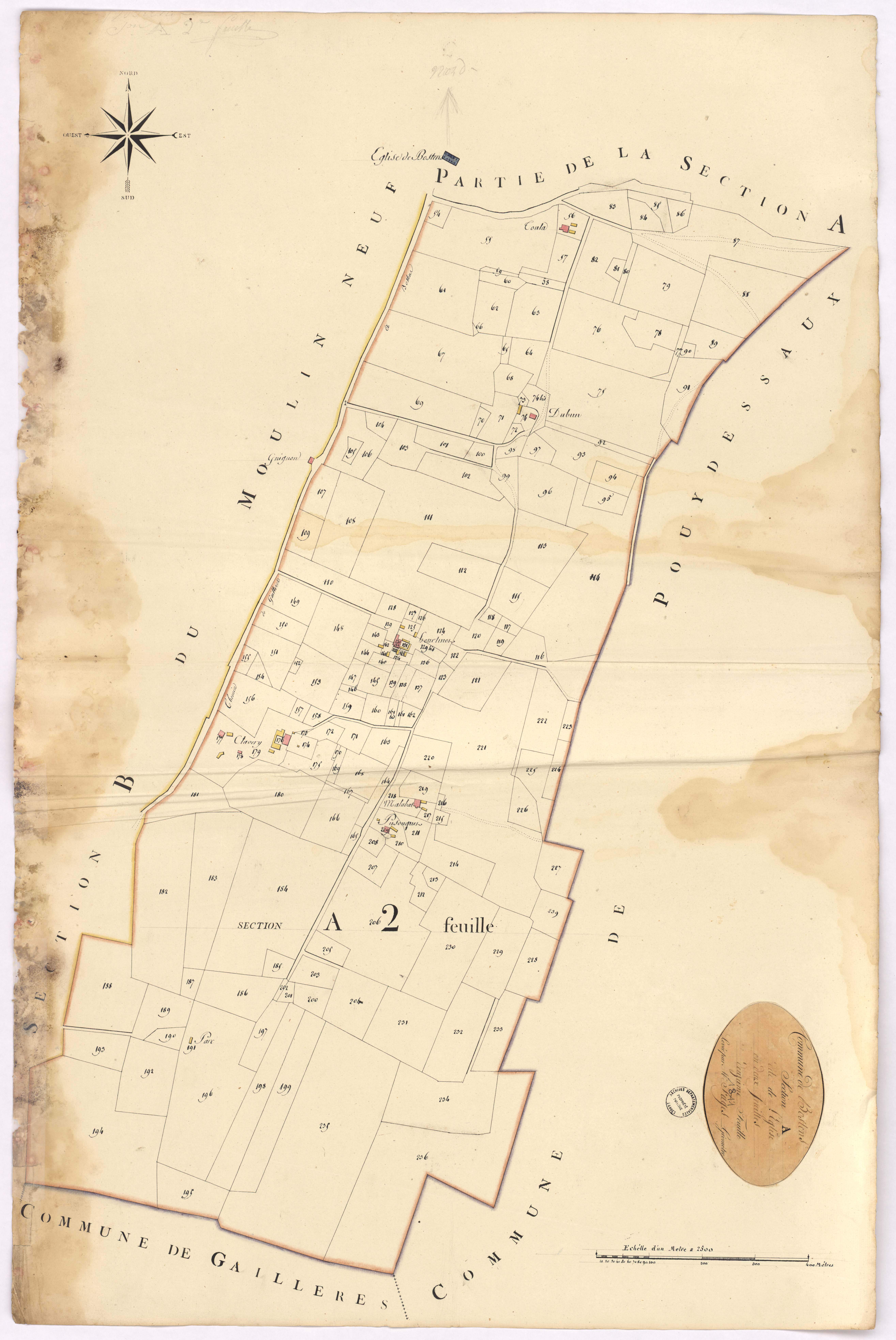 Bostens - Section A, dite de l'Eglise, 2e feuille, par Fagé géomètre