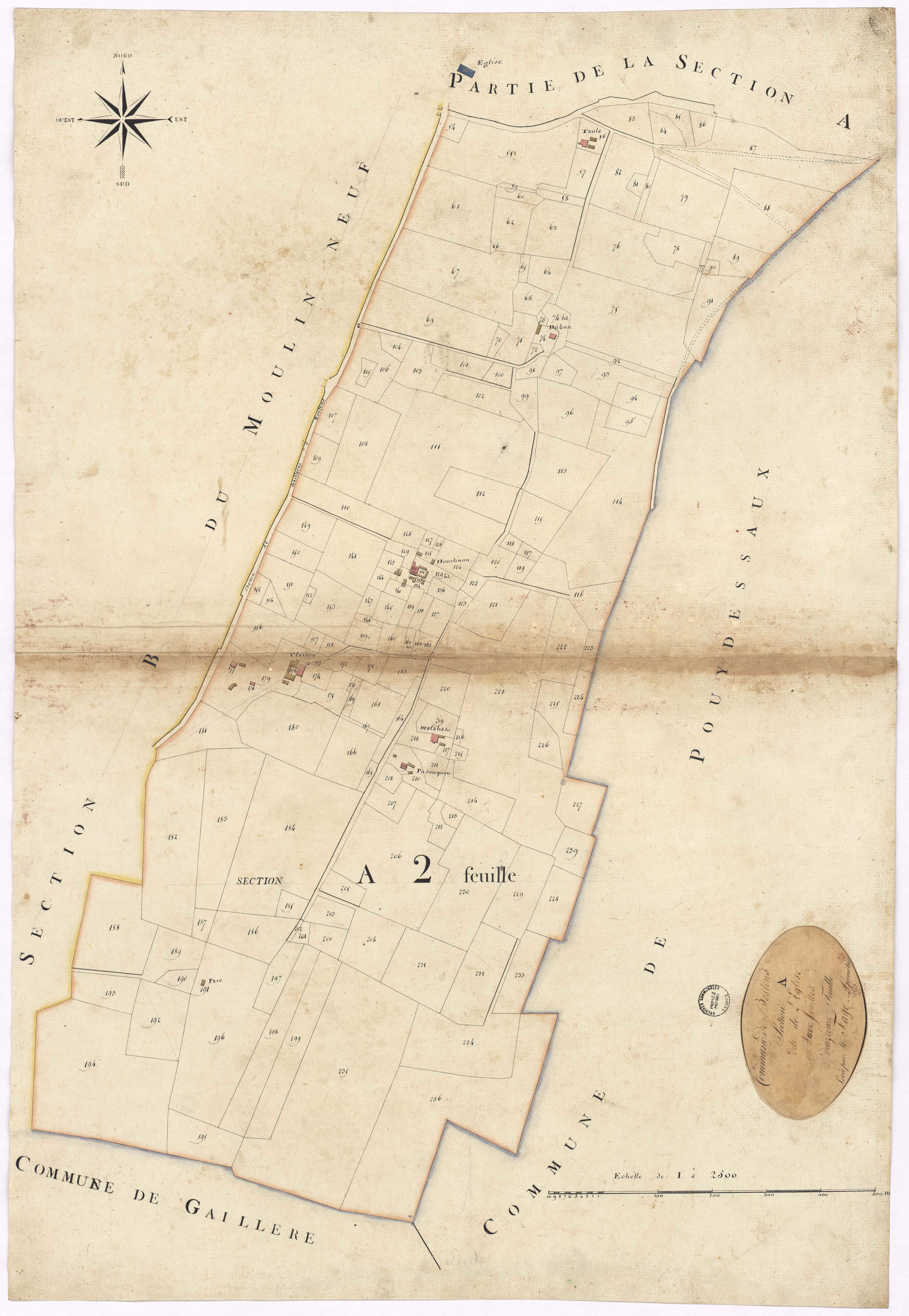 Bostens - Section A, dite de l'Eglise, 2e feuille, par Fagé géomètre