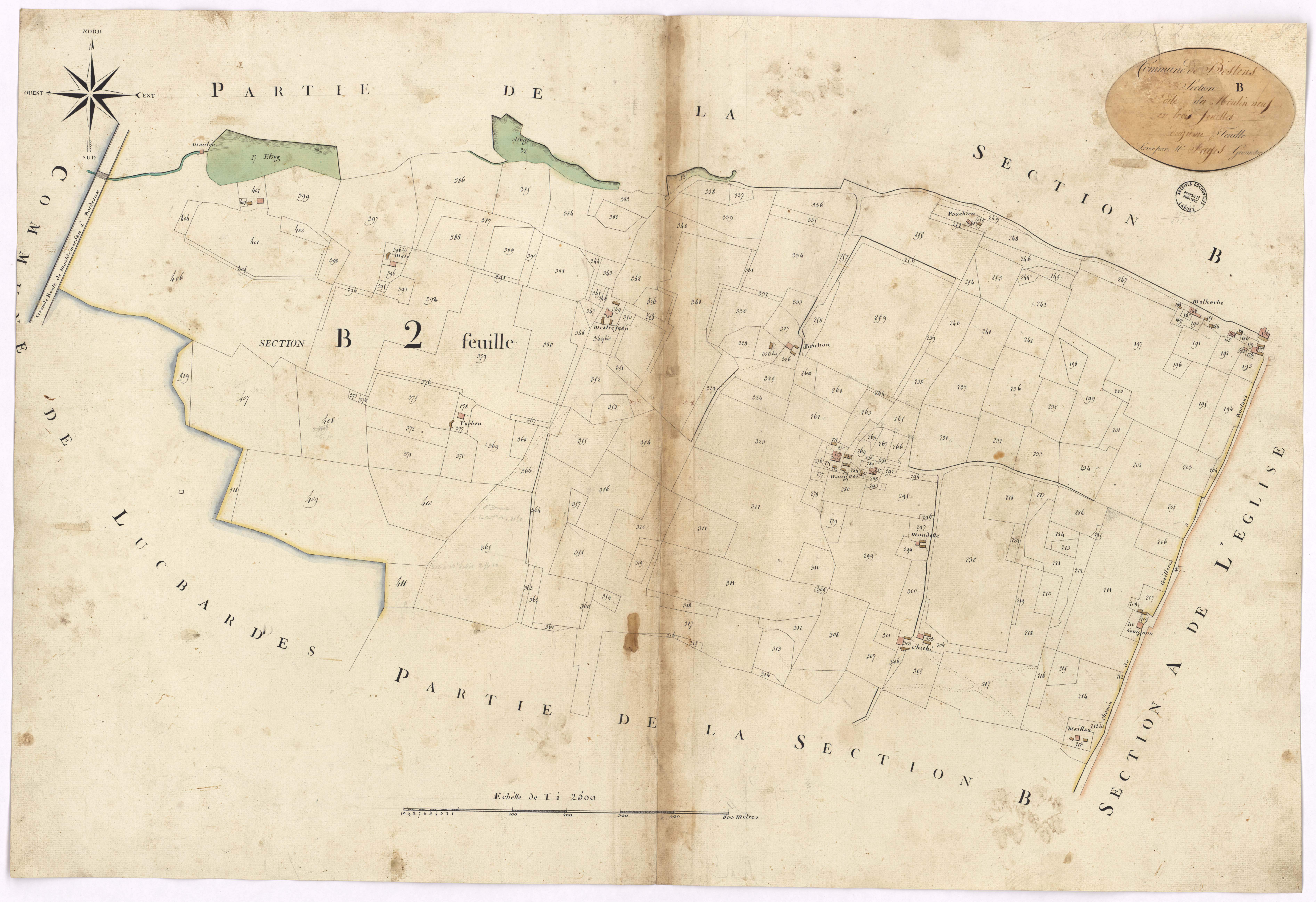 Bostens - Section B, dite du Moulin neuf, 2e feuille, par Fagé géomètre