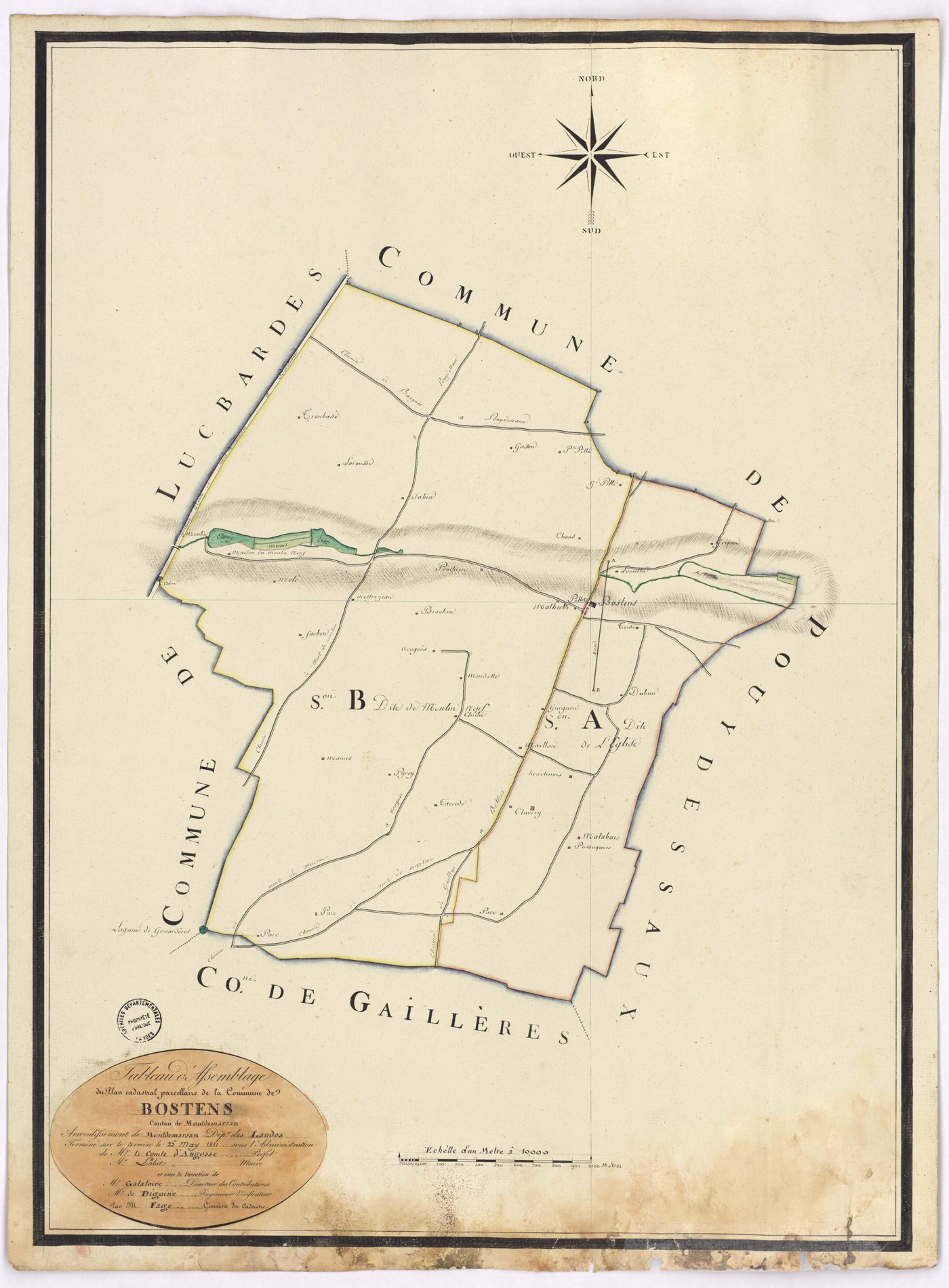 Bostens - Tableau d'assemblage de la commune de Bostens, par de Digoine et Fagé, géomètres