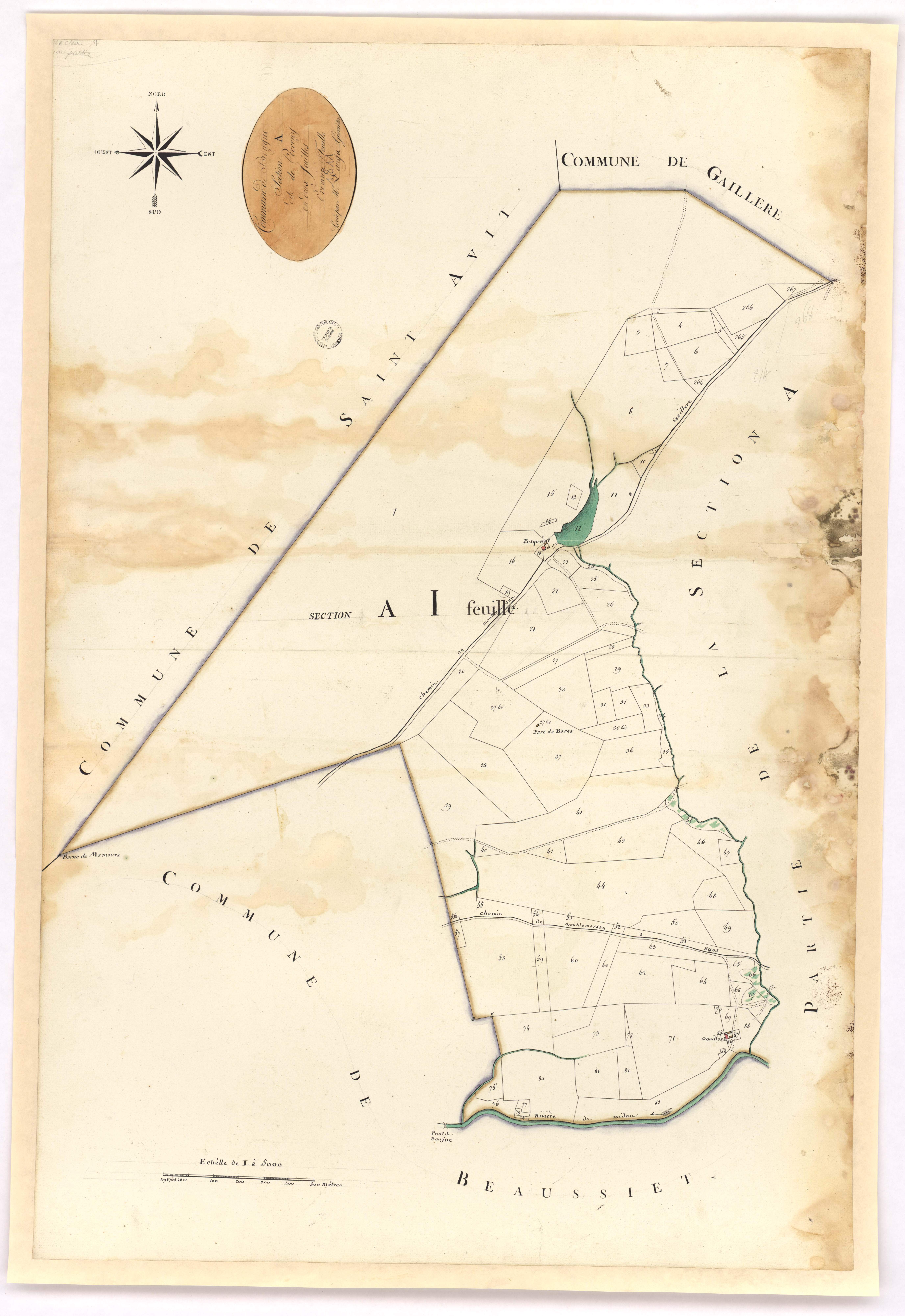 Bougue - Section A, dite de Perrouy, 1re feuille, par Dauga géomètre