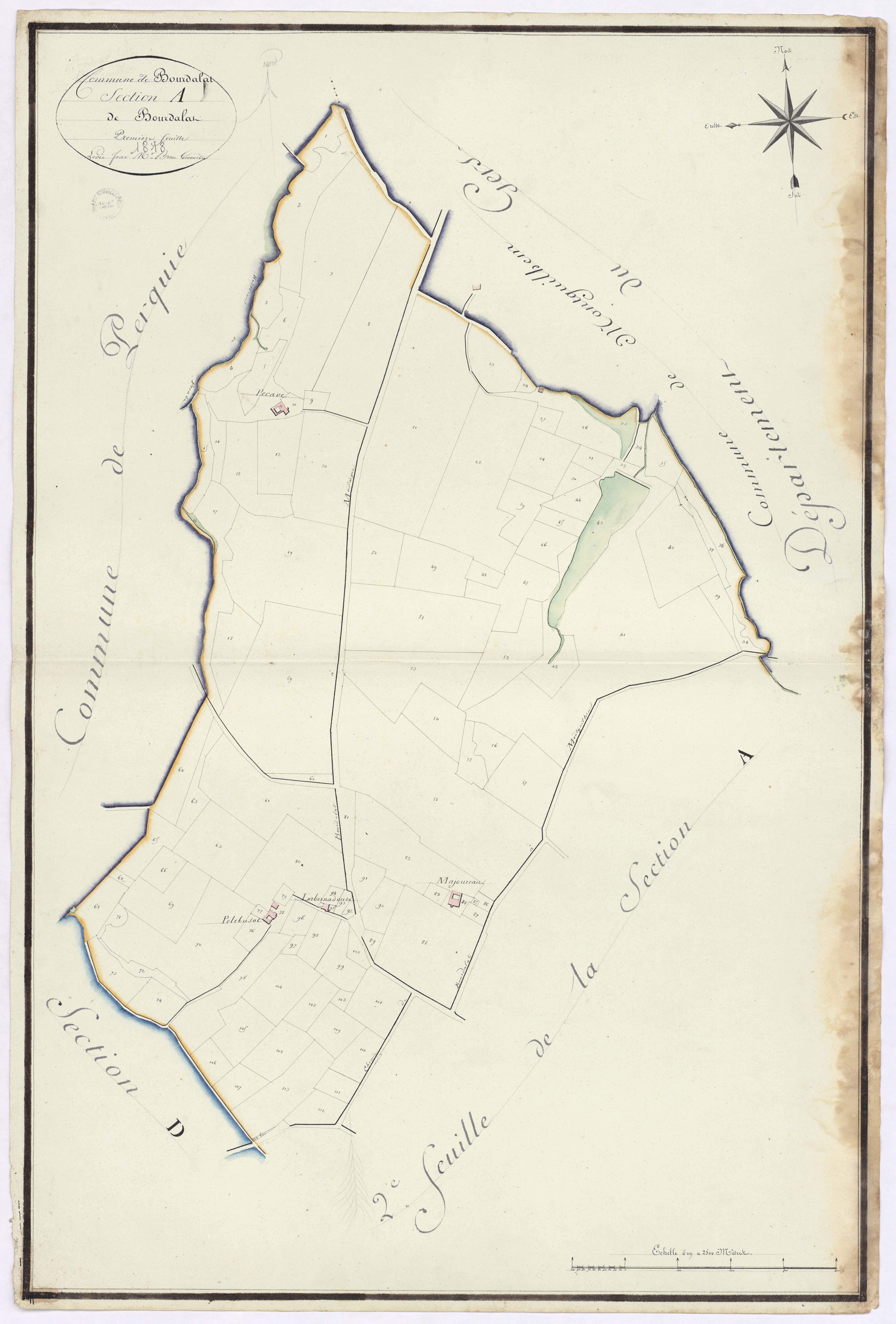 Bourdalat - Section A, dite de Bourdalat, 1re feuille, par Brun géomètre