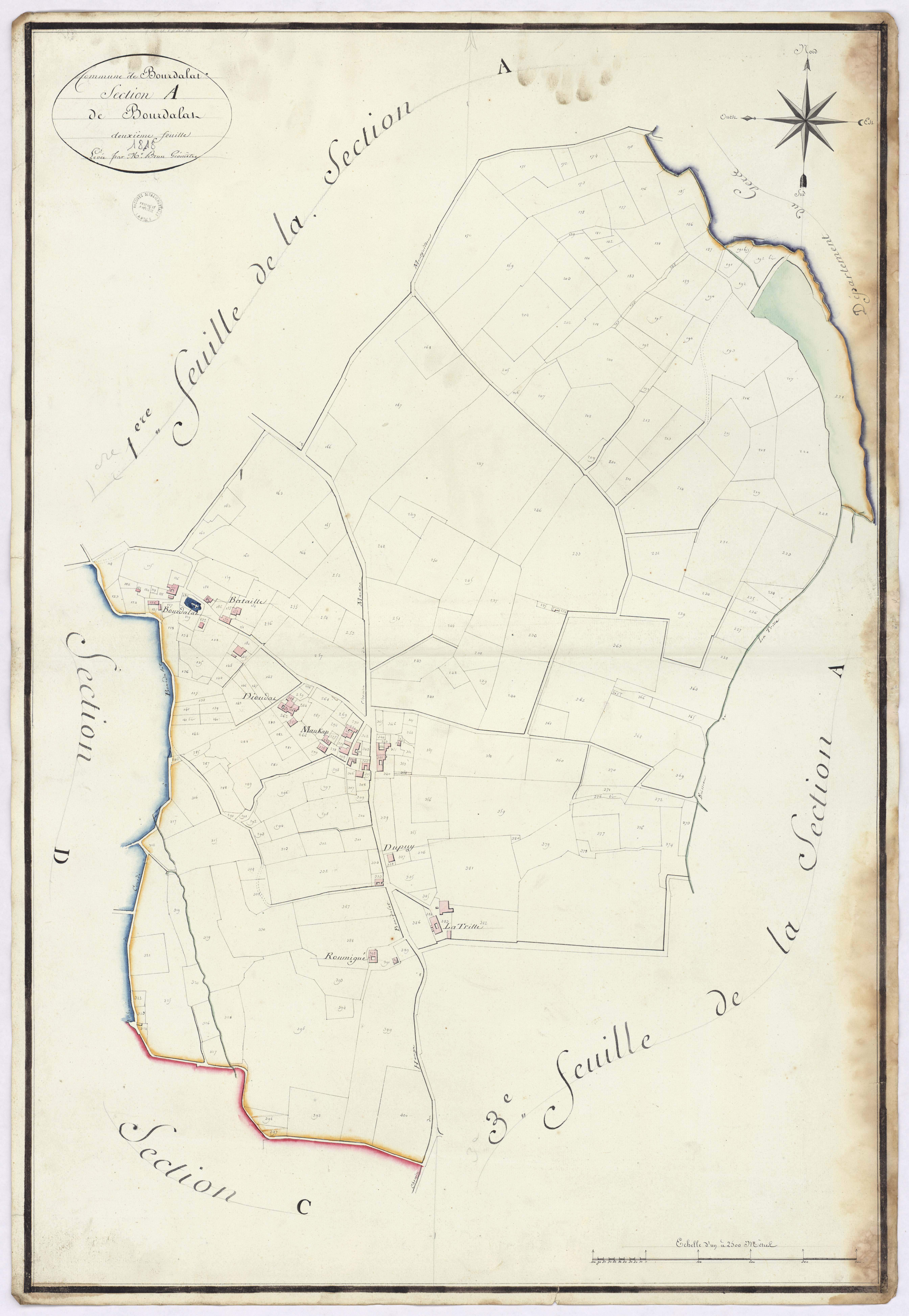 Bourdalat - Section A, dite de Bourdalat, 2e feuille, par Brun géomètre