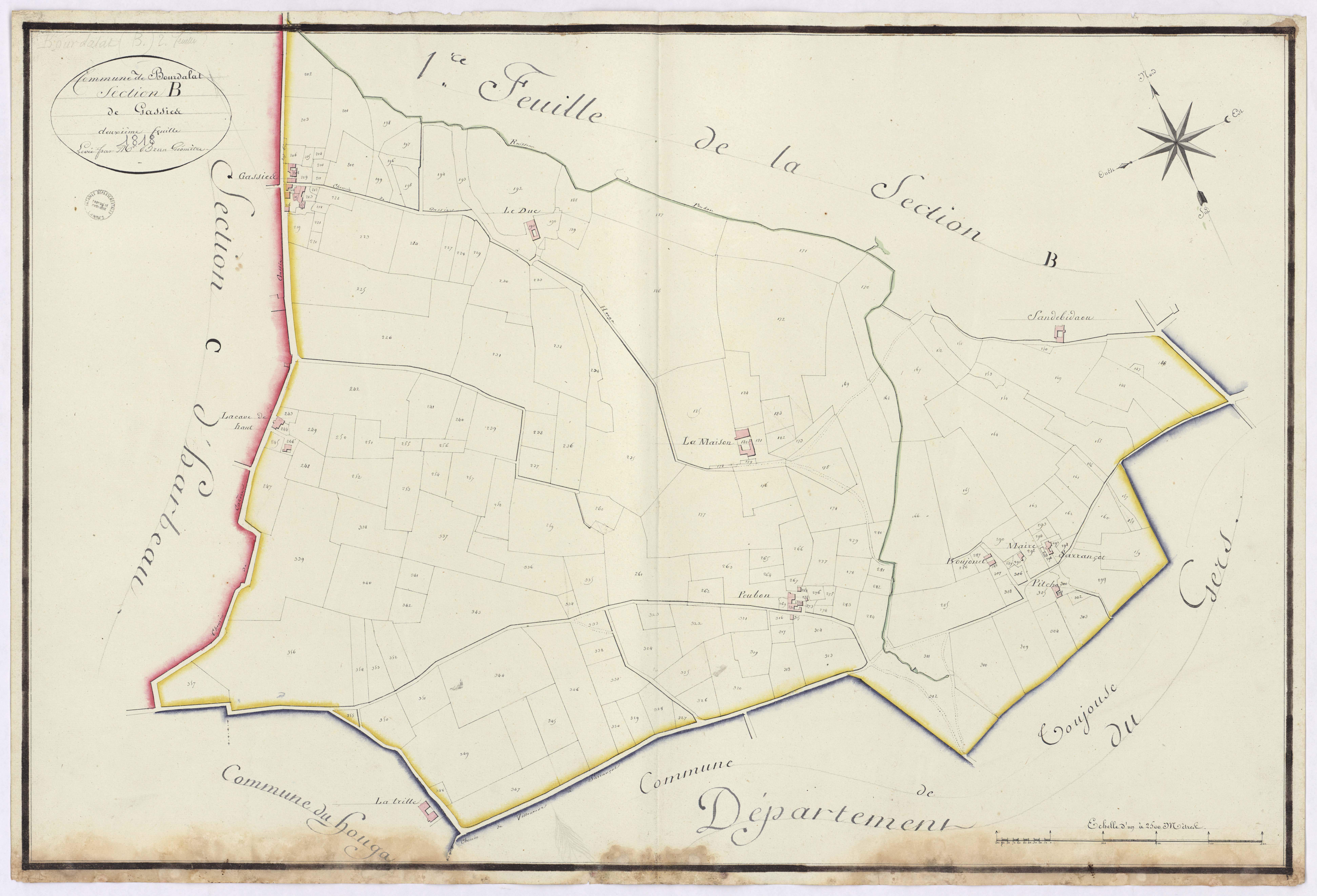 Bourdalat - Section B, dite de Gassies, 2e feuille, par Brun géomètre