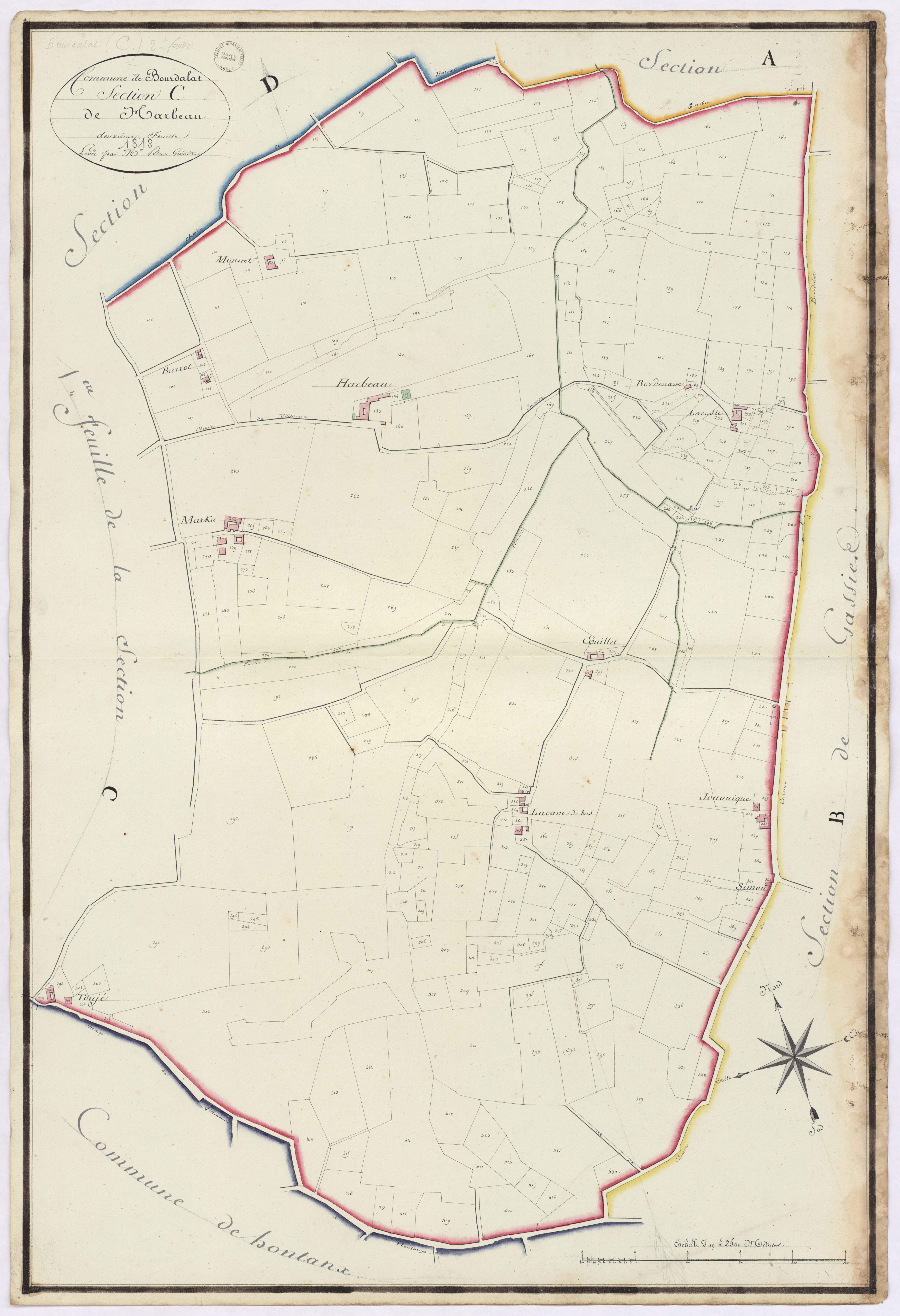 Bourdalat - Section C, dite de Harbeau, 2e feuille, par Brun géomètre