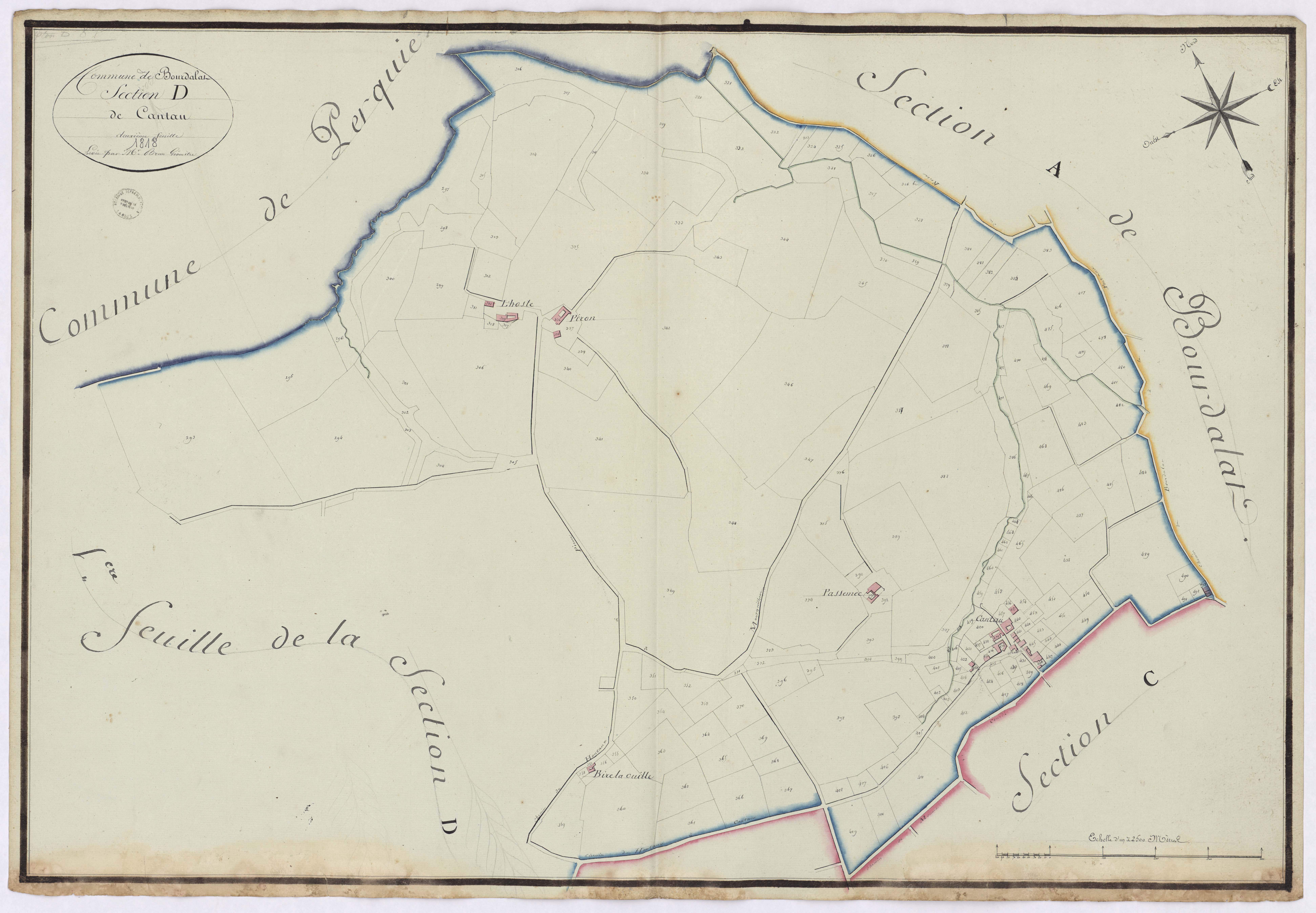 Bourdalat - Section D, dite de Cantau, 2e feuille, par Brun géomètre